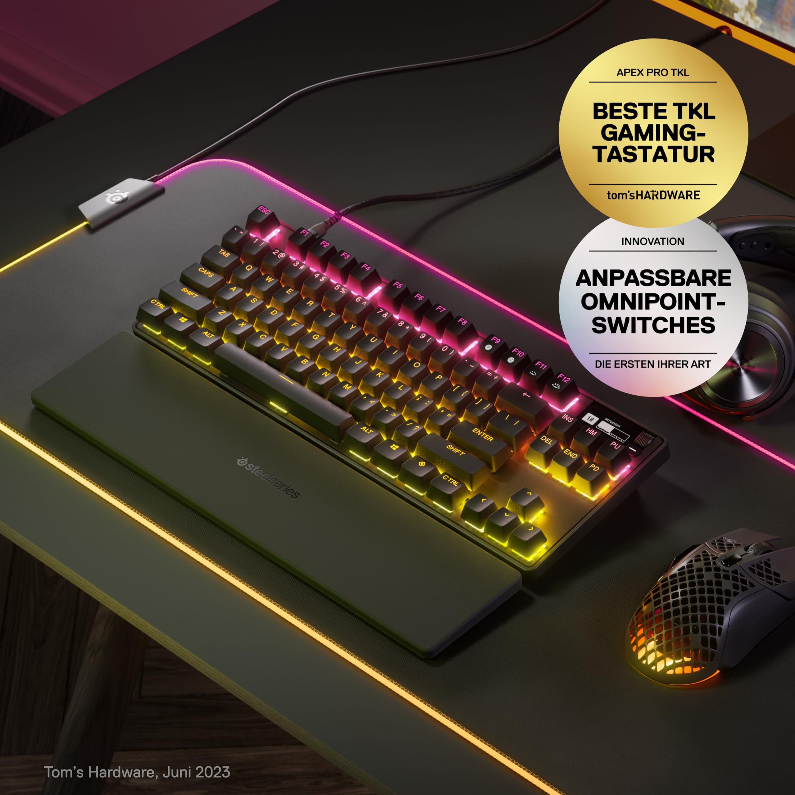 SteelSeries Apex Pro TKL HyperMagnetic Gaming Keyboard – Fastest Mechanical Keyboard – Adjustable Actuation – OLED Display – PBT Keycaps – USB-C – 2023 Edition – US QWERTY Layout – Perfect for Esports, Streaming & Competitive Gaming
