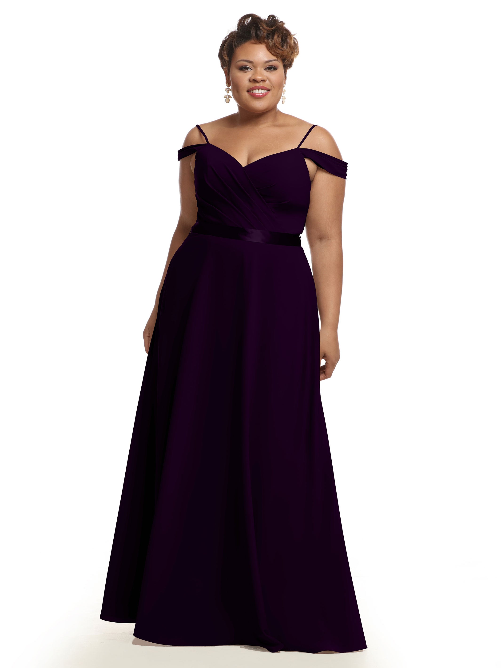 Elegant Off-The-Shoulder Stretch Chiffon A-Line Bridesmaid Dress with Sash - Perfect for Weddings, Formal Events & Special Occasions