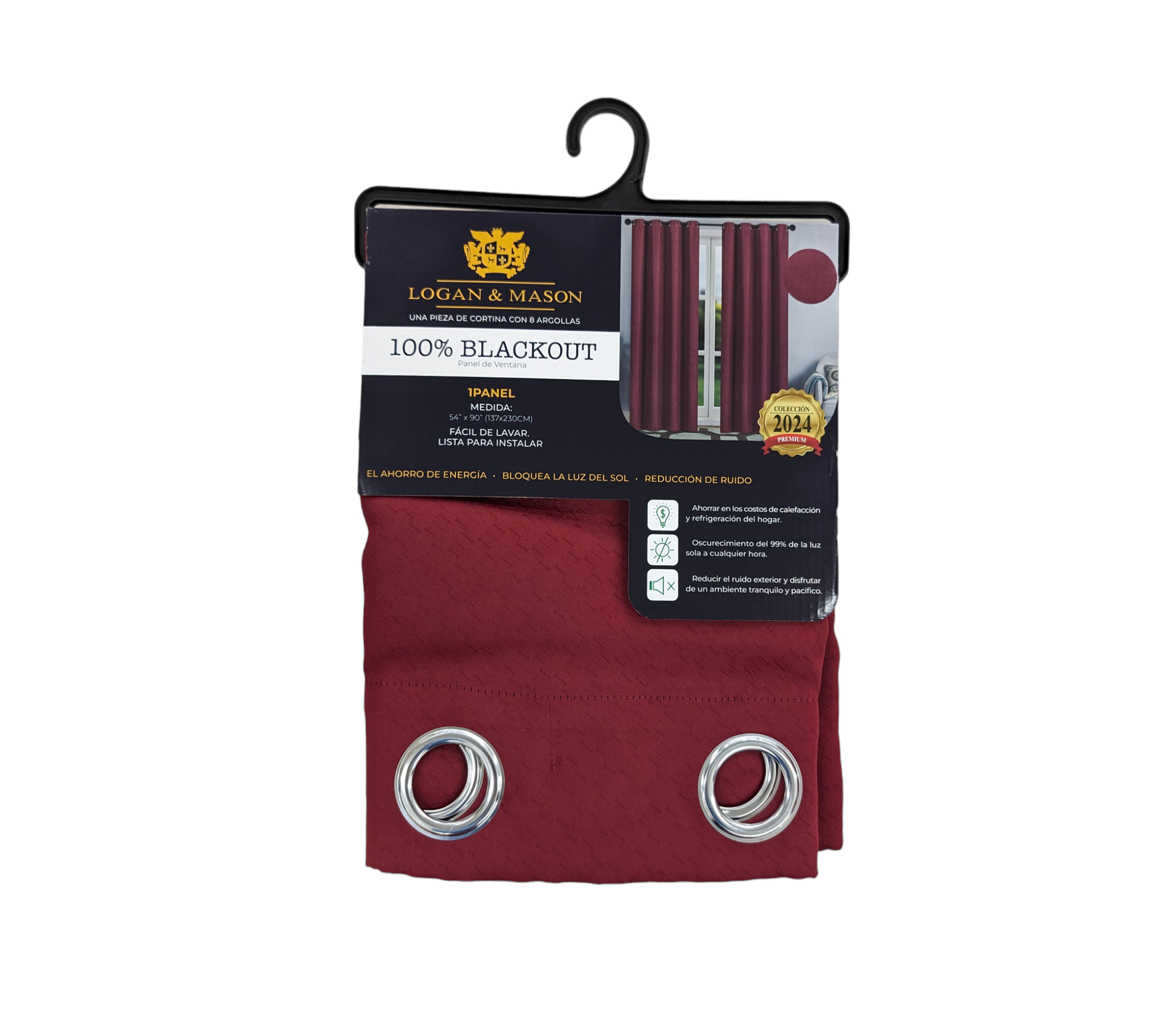 Logan & Mason 100% Blackout Window Curtain with Rings - Thermal Insulated Room Darkening Drapes for Bedroom, Living Room & Nursery