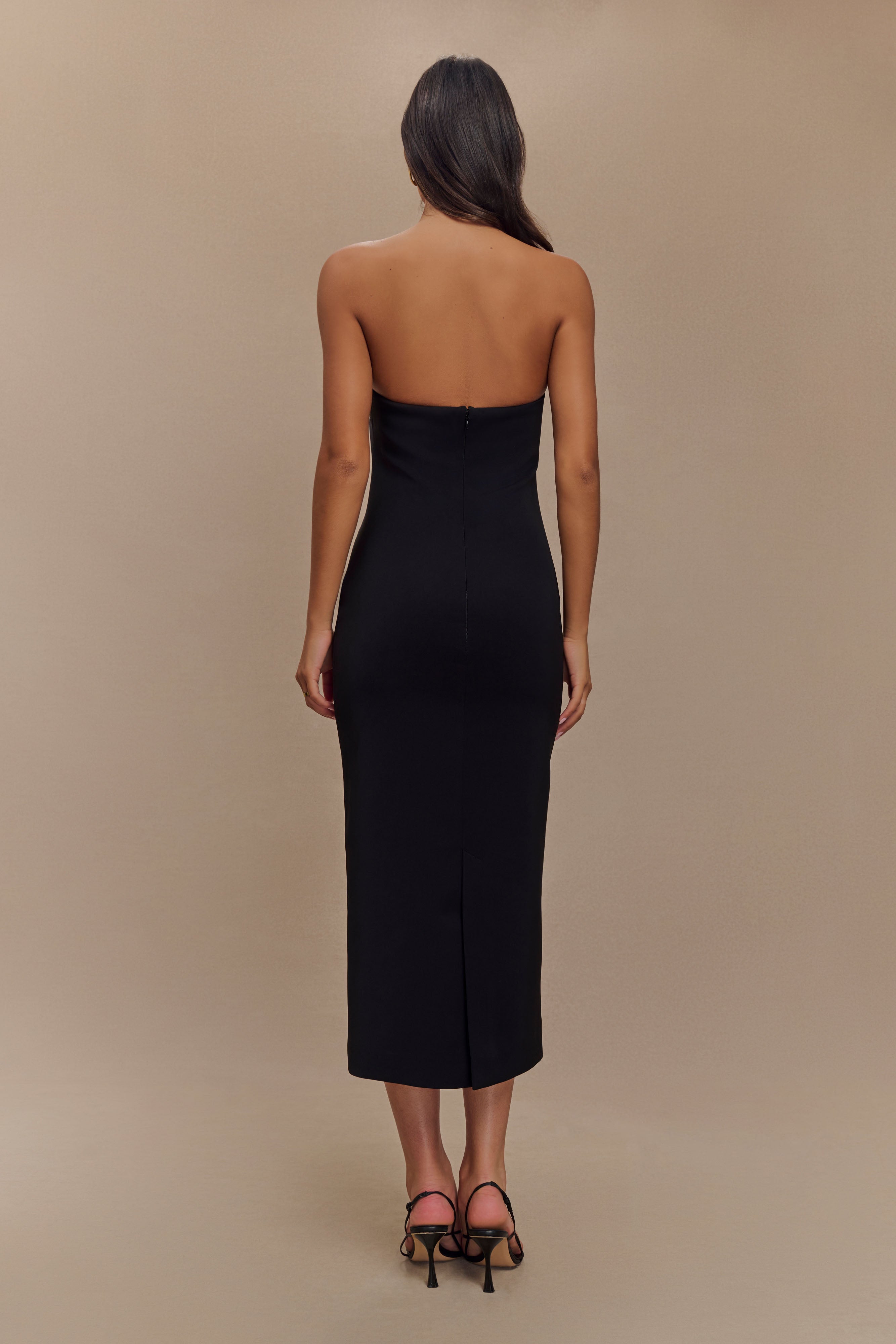 Sussan Strapless Midi Dress for Women - Elegant Black Summer Cocktail Party Dress for Wedding, Beach Vacation & Date Night