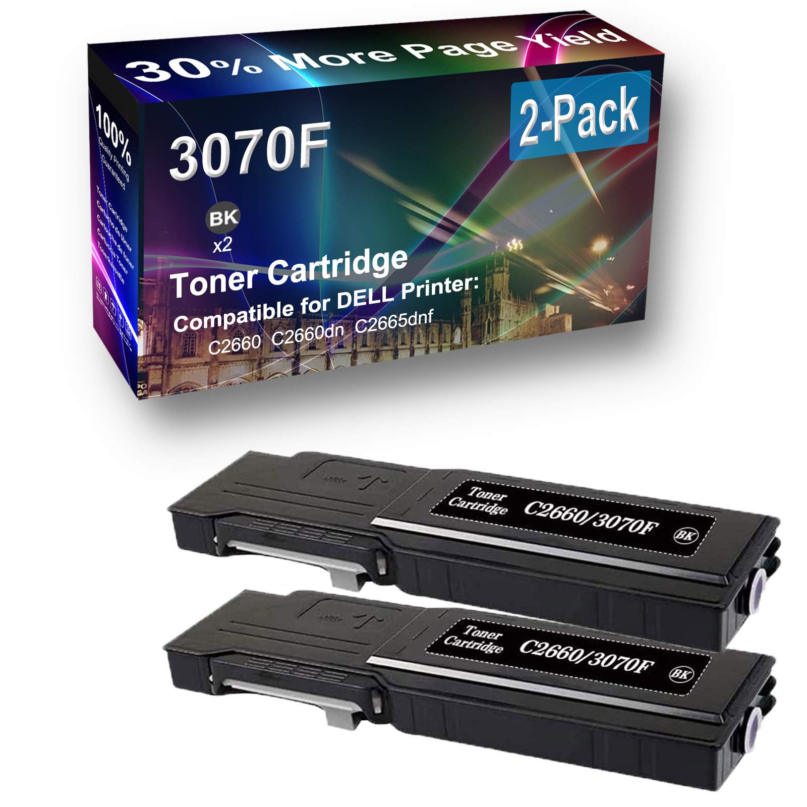 2-Pack High Capacity 3070F Black Toner Cartridge - Compatible with Dell C2660 Printer - Perfect for Office Printing & Bulk Document Production