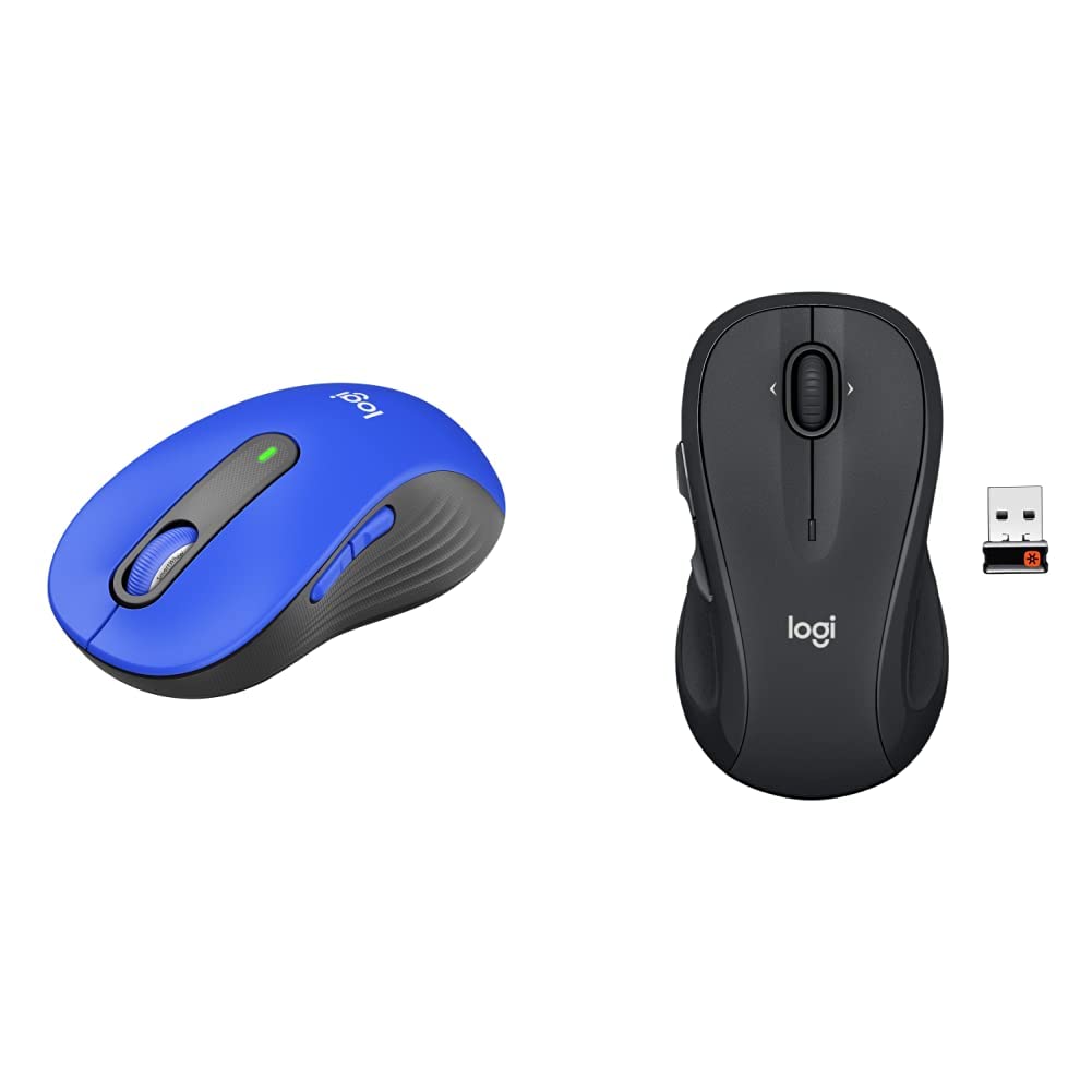 Logitech Signature M650 L Full Size Wireless Mouse & M510 Wireless Mouse for PC - Classic Blue & Graphite | Ergonomic Design, USB Unifying Receiver | Perfect for Office Work, Gaming, and Home Use