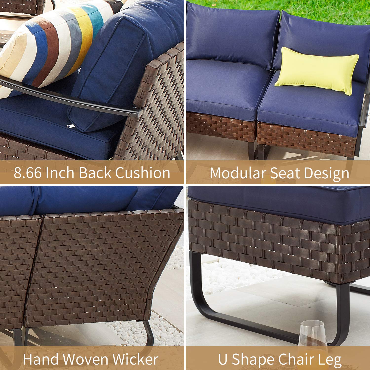 PatioFestival 5-Piece Modular Outdoor Wicker Furniture Set with 8.66