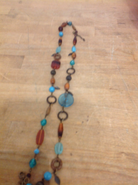 Aqua & Amber Beaded Necklace for Women - Handmade Bohemian Jewelry - Perfect for Casual Wear, Beach Parties & Boho Fashion