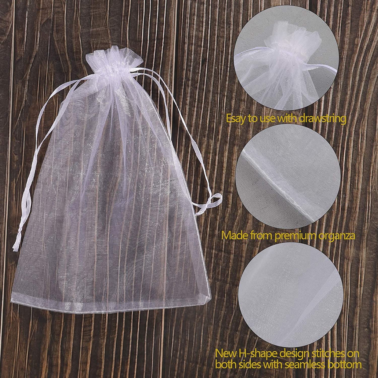 YunKo 50pcs 6x9 Inches White Organza Drawstring Bags - Jewelry Gift Bags, Wedding Favors, Fruit Protection Mesh Pouches | Perfect for Party Favors, Bridal Shower Gifts & Produce Storage