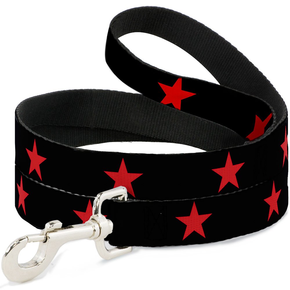 Premium 6FT Reflective Dog Leash - 1.5 Inch Wide Heavy Duty Pet Lead with Comfortable Handle (Black/Red Star Pattern) for Walking, Running & Nighttime Safety