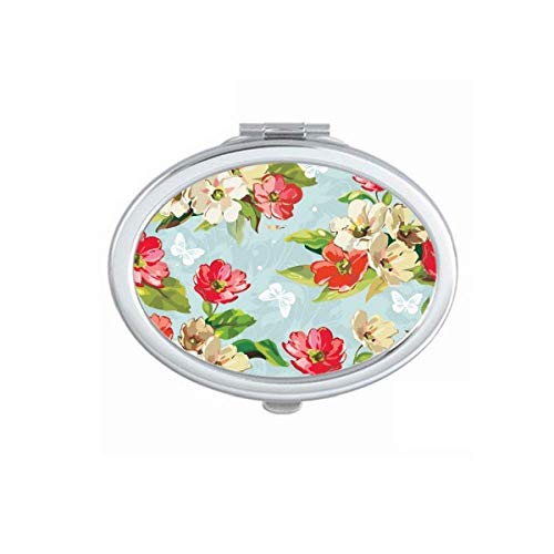 DIYthinker Elegant Peach Blossom Flowers Drawing Hand Mirror - Portable Folding Double-Sided Makeup Mirror with Floral Design for Vanity, Travel & Home Decor