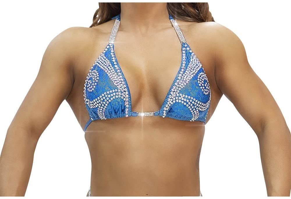 Blue NPC Competition Bikini - Women's Physique Posing Suit for Bodybuilding & Figure Shows | Perfect for Stage Performances, Fitness Contests & Photo Shoots