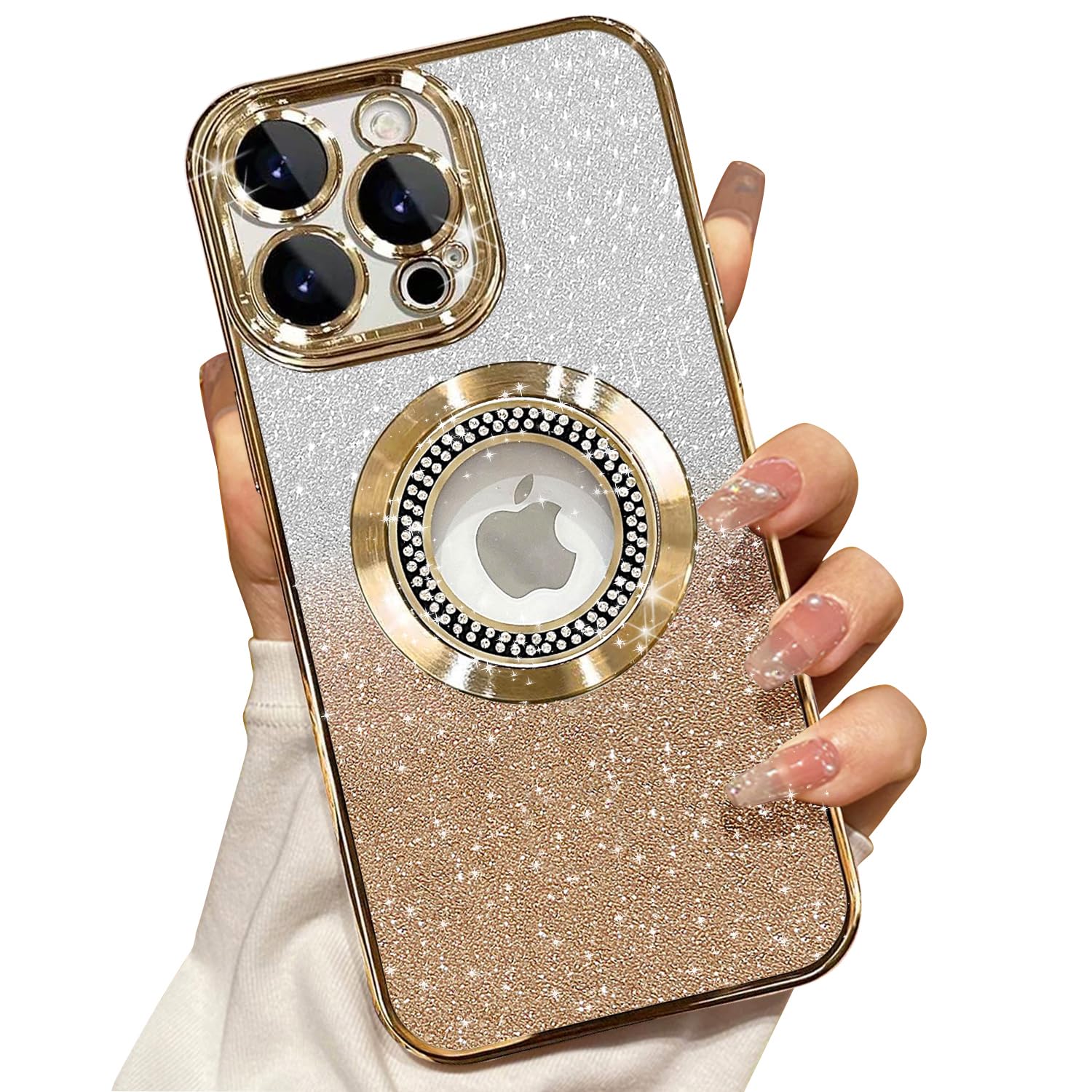 Magnetic Glitter Case for iPhone 15 Pro Max - Compatible with MagSafe, Slim Shockproof Full Protection Cover with Camera Lens Protector & Logo View Dust-Proof Net - Gold Sparkle Phone Case for Women (Perfect for Daily Use, Work & Night Out)