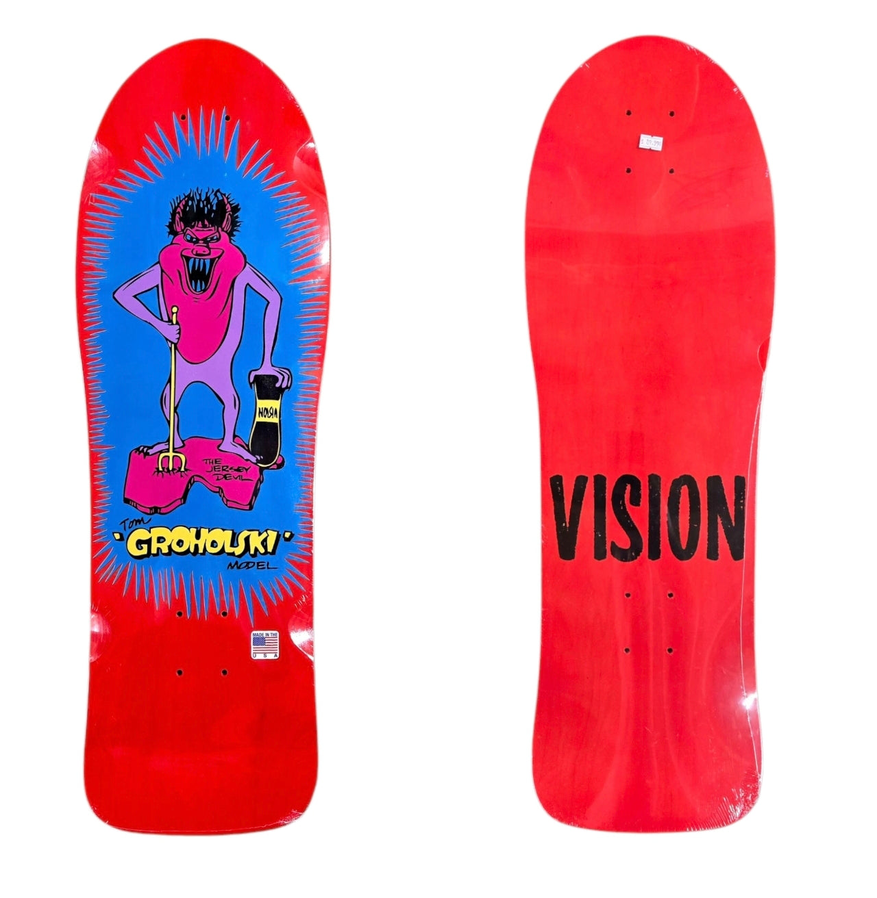 NEW Vision Tom Groholski Jersey Devil Reissue Skateboard Deck - Red & Blue Design - Perfect for Street Skating & Collectors