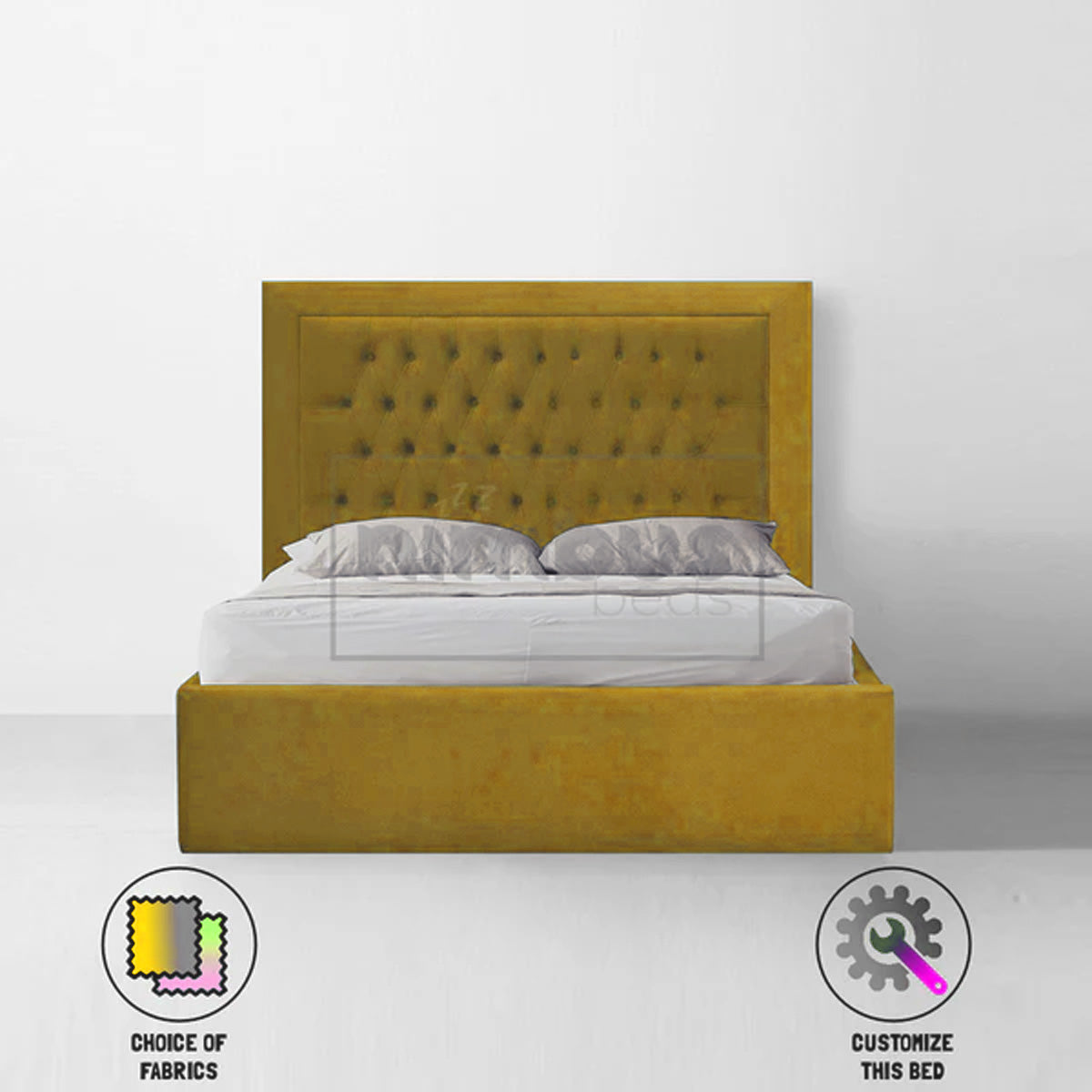 Chesterfield Bumper Bed Frame - Queen Size Upholstered Platform Bed with Tufted Headboard for Bedroom | Perfect for Modern, Classic & Luxury Home Decor