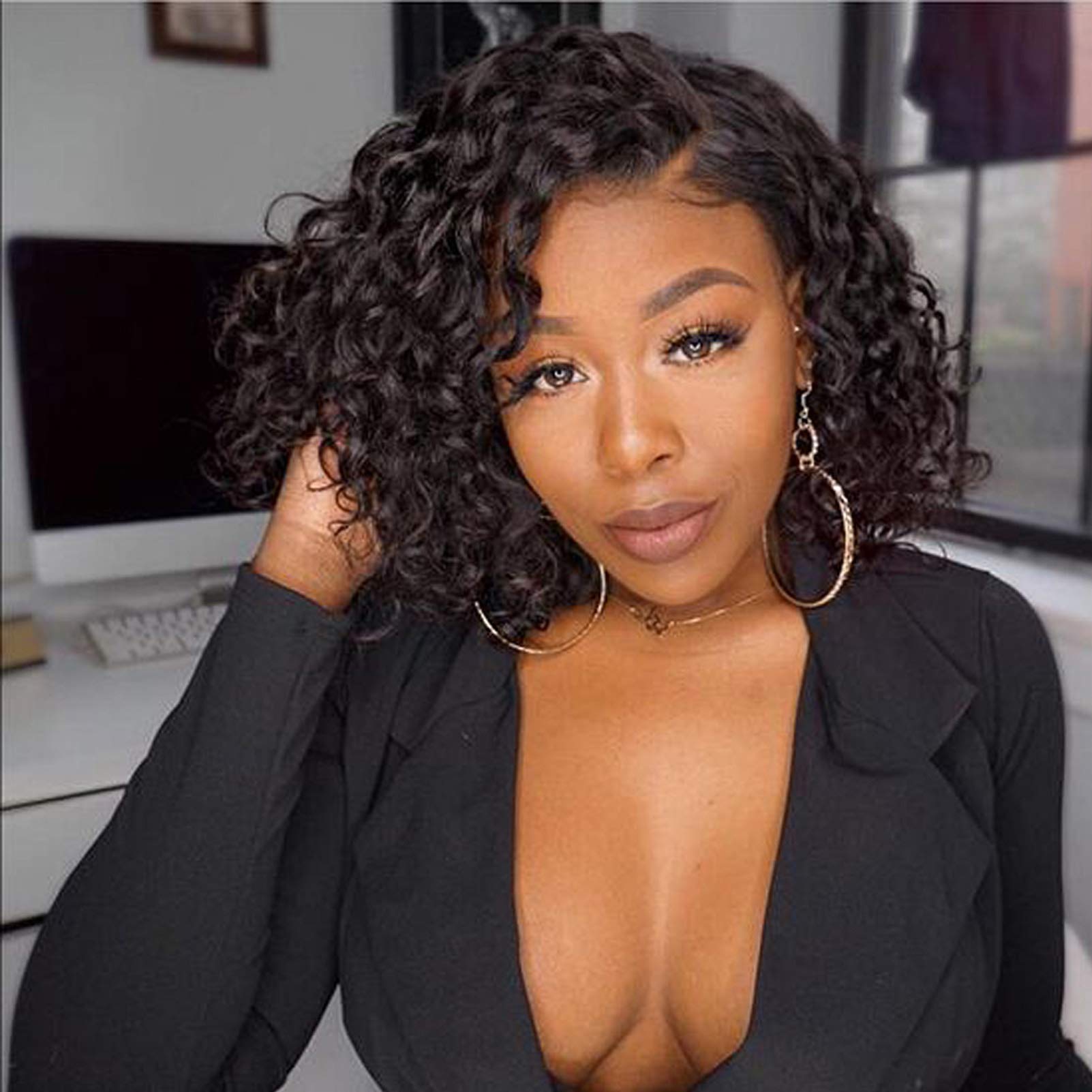 Glueless Short Bob Curly Lace Front Wig 12
