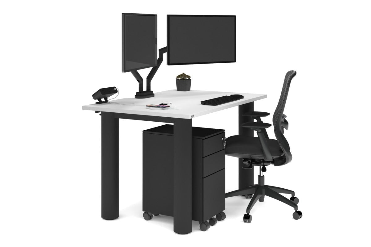 Quadro Cylinder Leg Office Desk - 1400L x 800W Modern Executive Desk with Cable Management | Perfect for Home Office, Workspace & Conference Room
