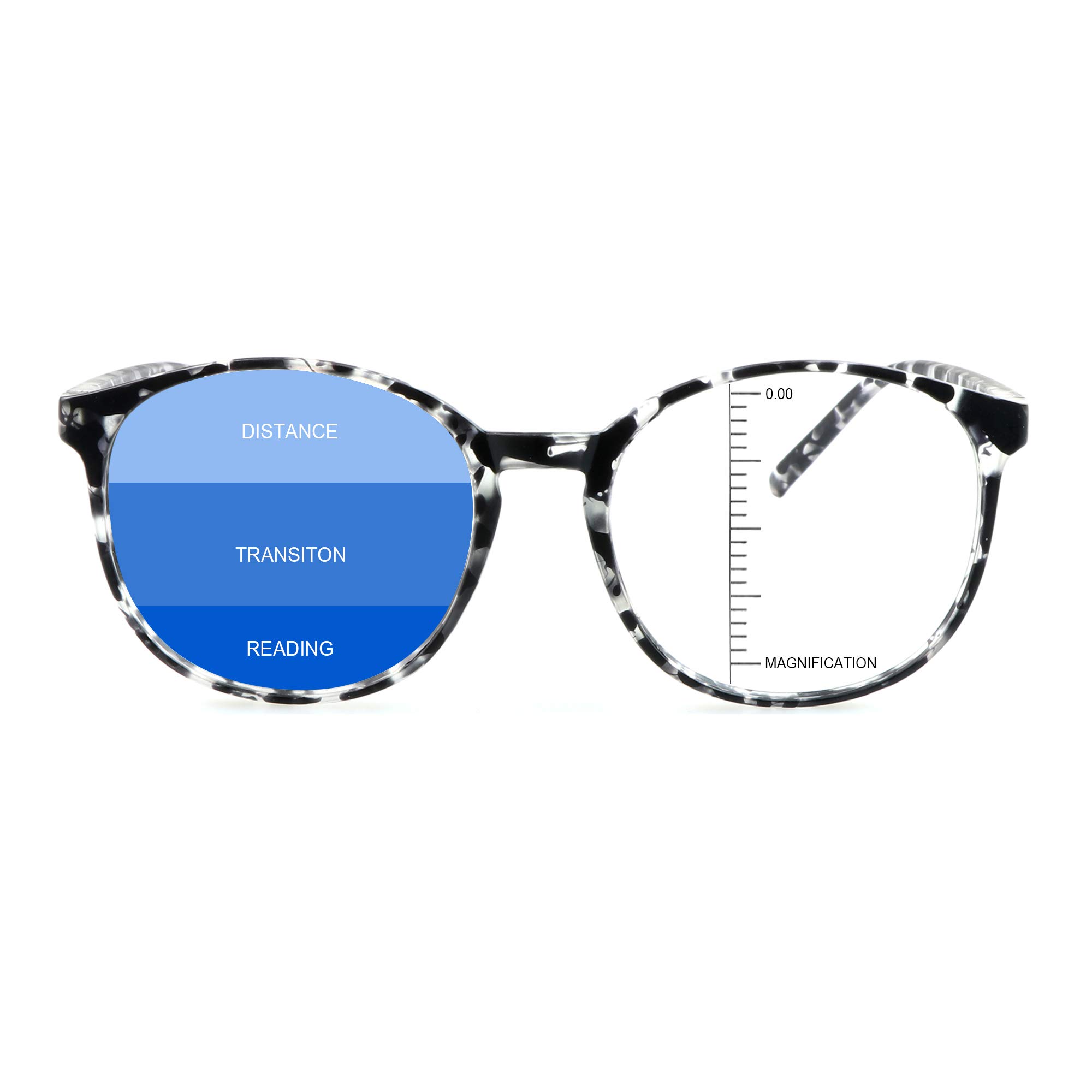 Vintage Round Progressive Multifocal Reading Glasses for Presbyopia - Blue Light Blocking Computer Glasses - Perfect for Office Work, Reading & Screen Time