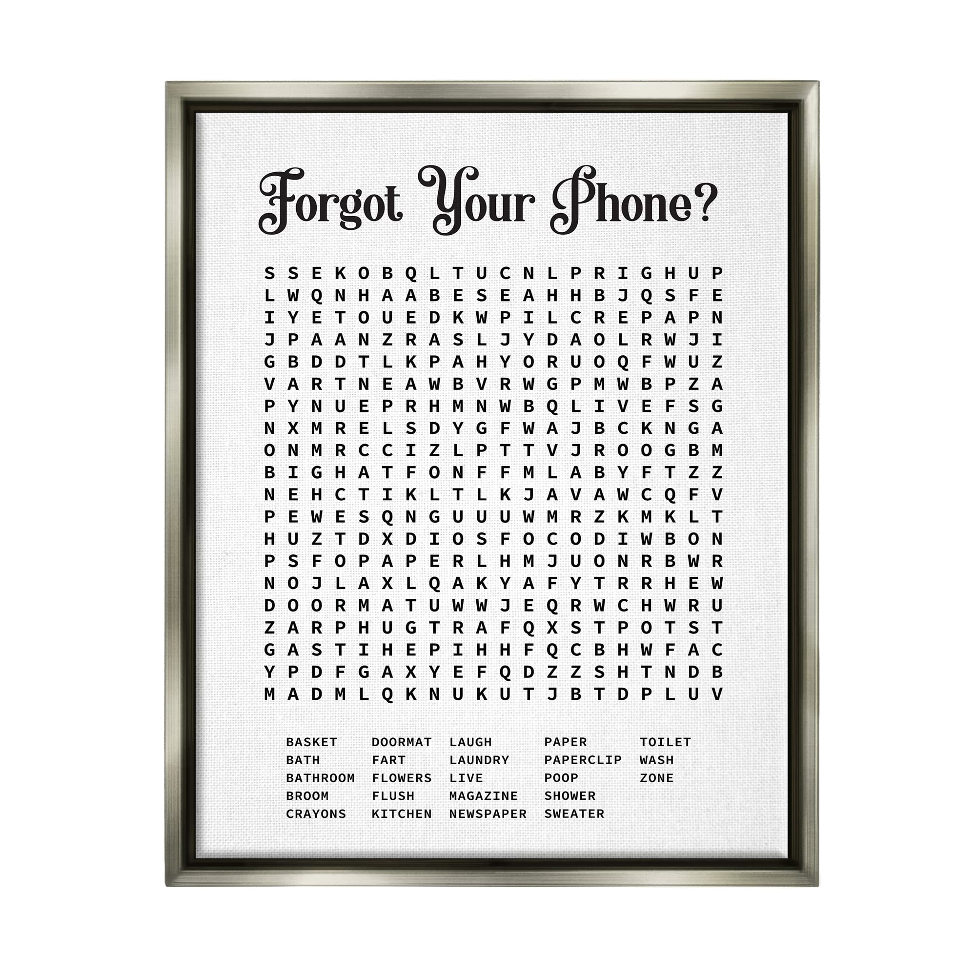 Stupell Industries Phone Crossword Puzzle Bathroom Word Art - Modern Wall Decor for Bathroom, Living Room & Office - Designed by Lettered and Lined