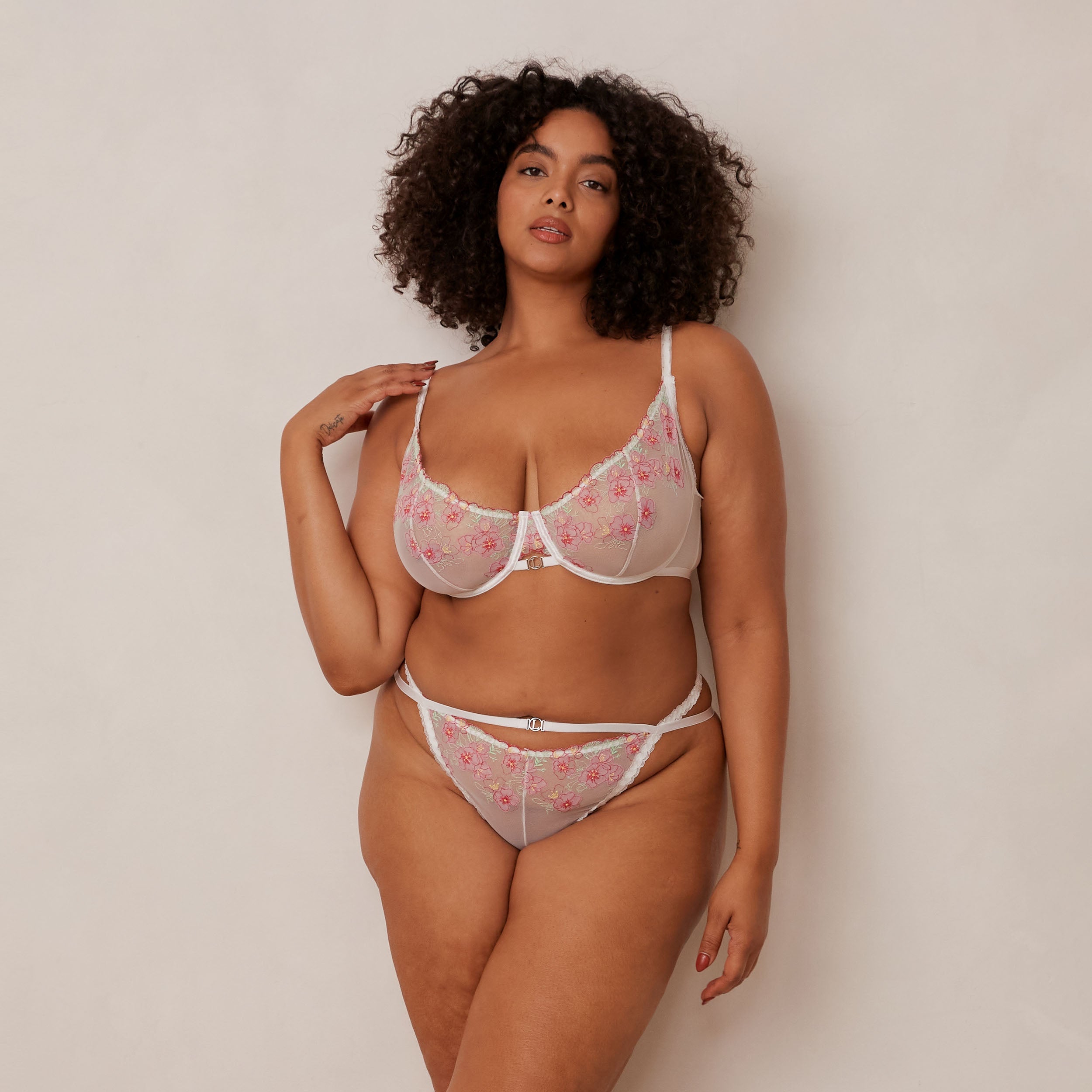 Ditsy Embroidered Balcony Bra - Lace Bralette for Women - Comfortable Underwire Push Up Bra - Perfect for Everyday Wear & Date Nights