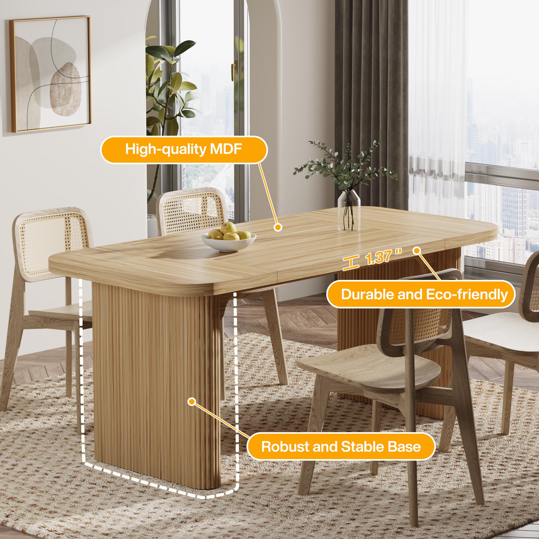Tribesigns 62 Inch Executive Office Desk - Large Computer Desk with Double Pedestal Drawers, Modern Minimalist Natural Wood Top Rectangle Writing Desk for Home Office & Study Room (Natural Wood Finish) - Perfect for Remote Work, Gaming Setup & Home Office Organization