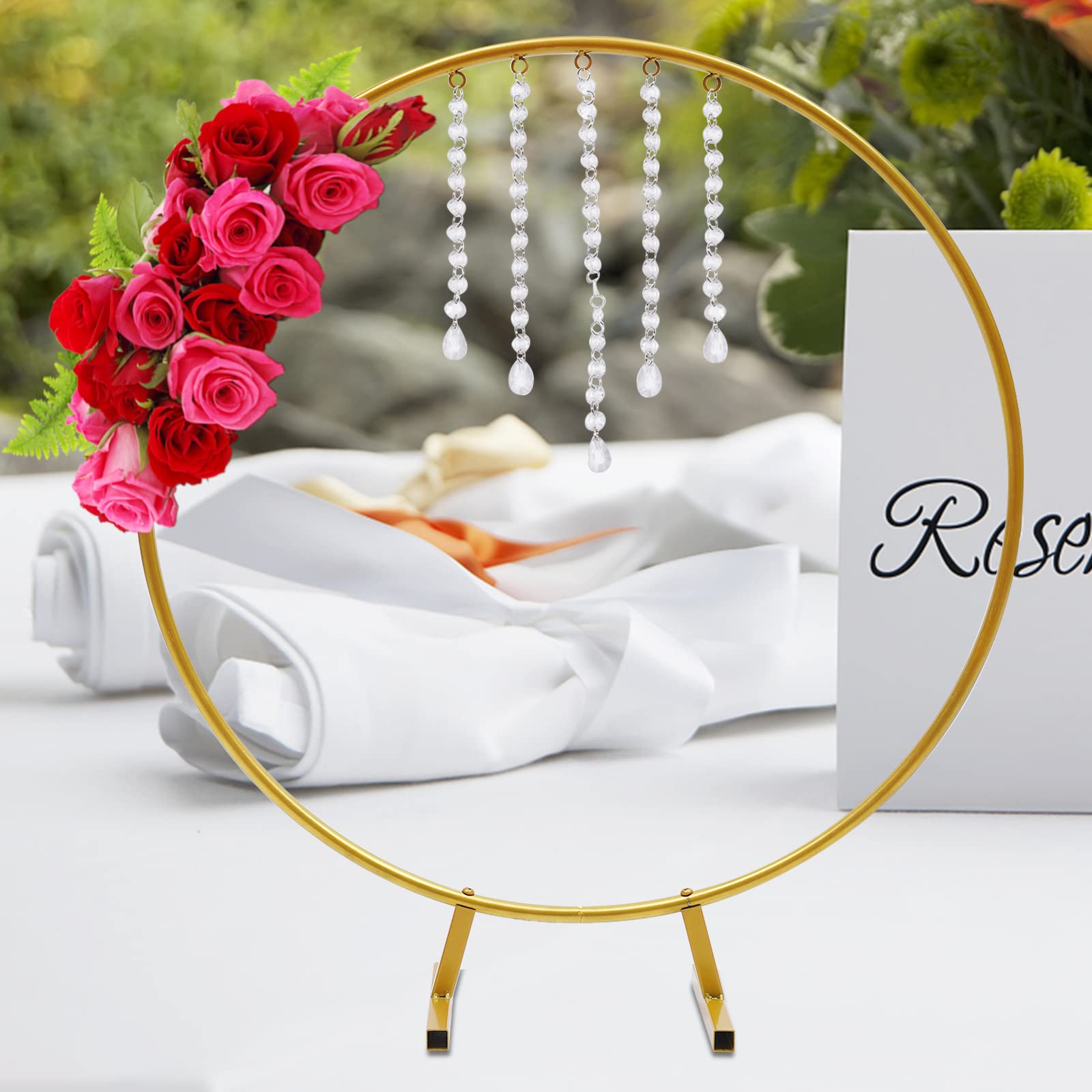 10Pcs 75cm Gold Round Wedding Table Stand with Crystal Centerpiece - Flower Display Rack for Aisle, Arch Decor - Perfect for Lawn Weddings, Hotel Banquets & Opening Ceremonies
