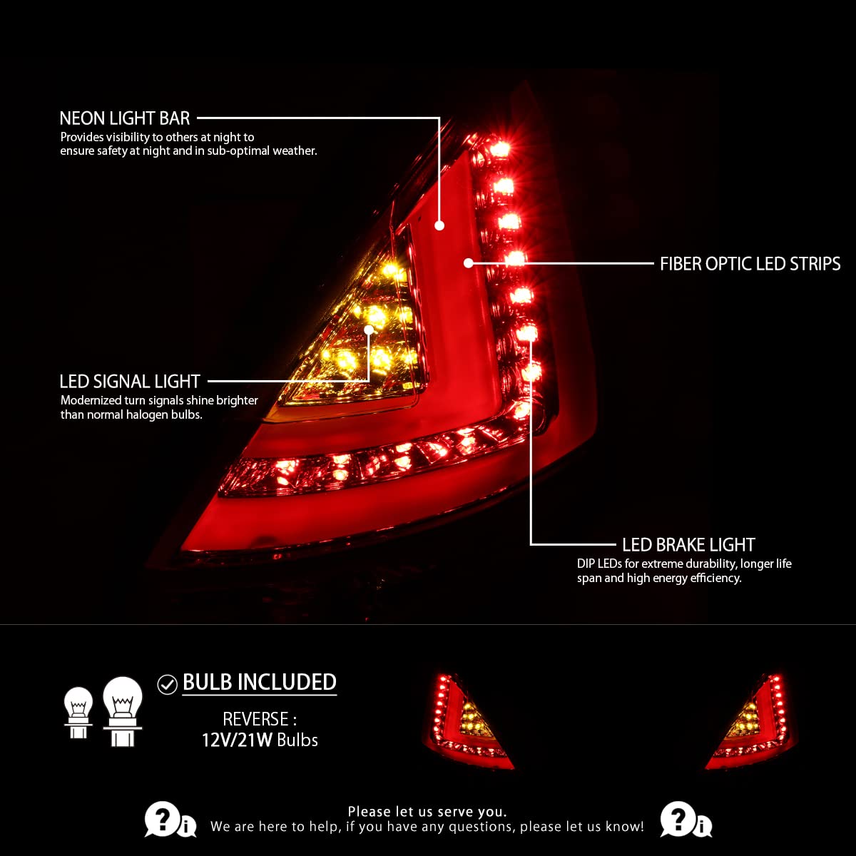 AUTOZENSATION LED Tail Lights for 2011-2013 Ford Fiesta Hatchback - Left & Right Pair Assembly with Red Lens & LED Light Bar - Upgrade Your Car's Rear Lighting Style