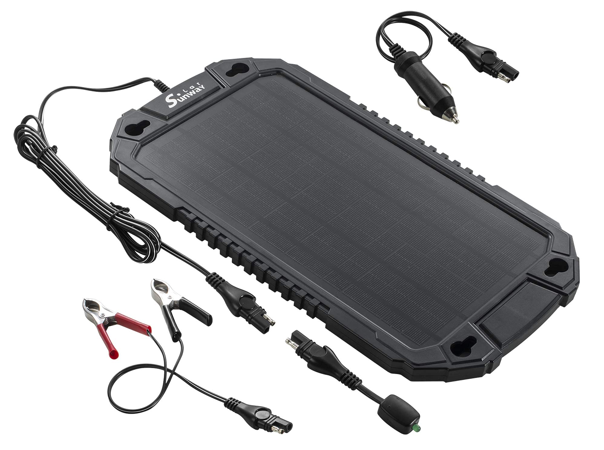 Sunway 12V 8W Solar Car Battery Trickle Charger & Maintainer - Waterproof Portable Solar Panel Power Kit for Automotive, RV, Boat, Motorcycle, Trailer, Tractor - Ideal for Outdoor, Camping & Emergency Power Backup