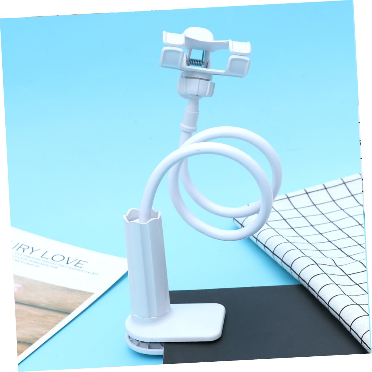 STOBOK 3-Pack White Spiral Phone Stand Holder - Adjustable Lazy Smartphone Kickstand for Desk, Bookshelf & Stamp Drum - Perfect for Reading, Watching Videos & Hands-Free Calling (White)