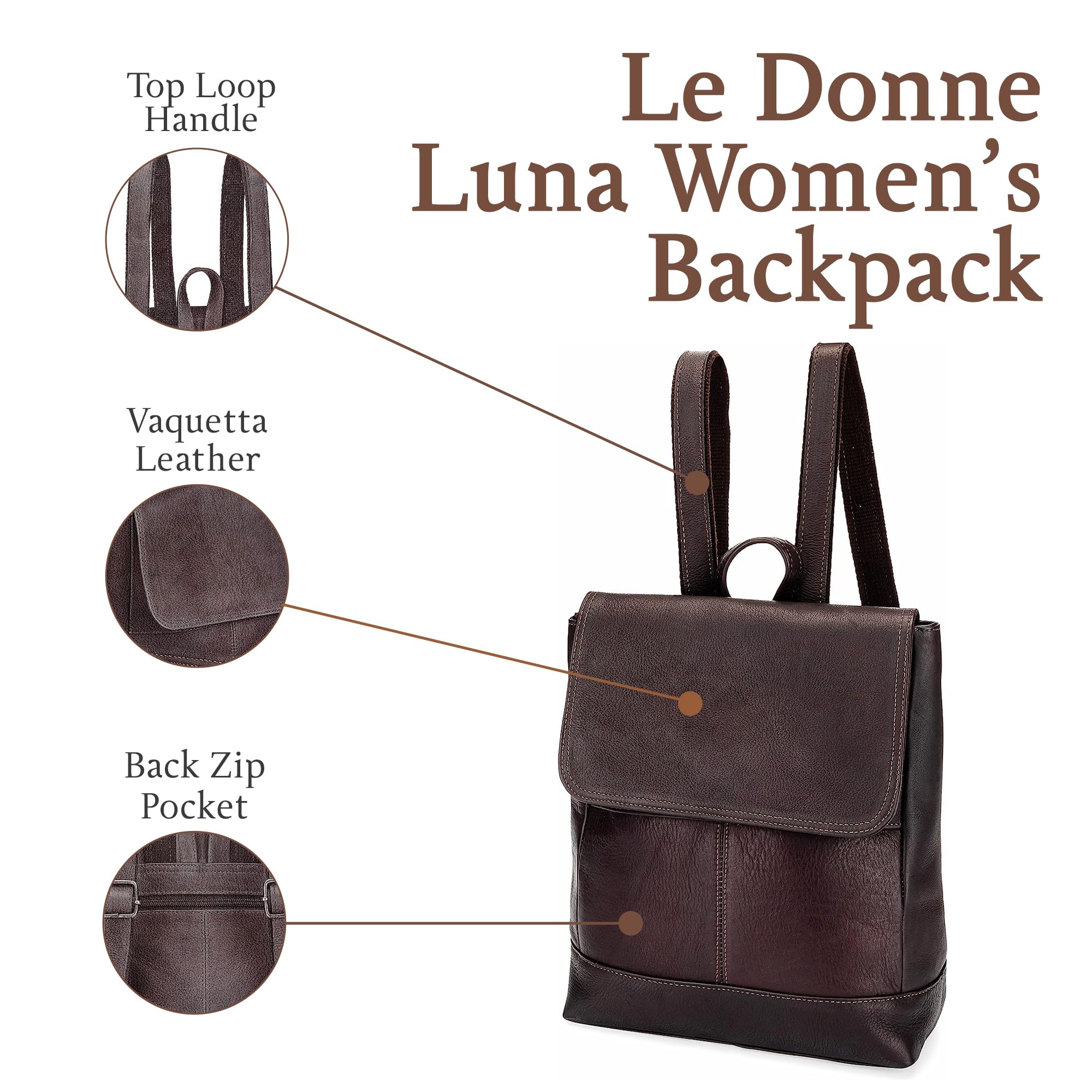 Leather Luna Backpack for Women - Multipurpose Travel & Work Bag for Daily Use