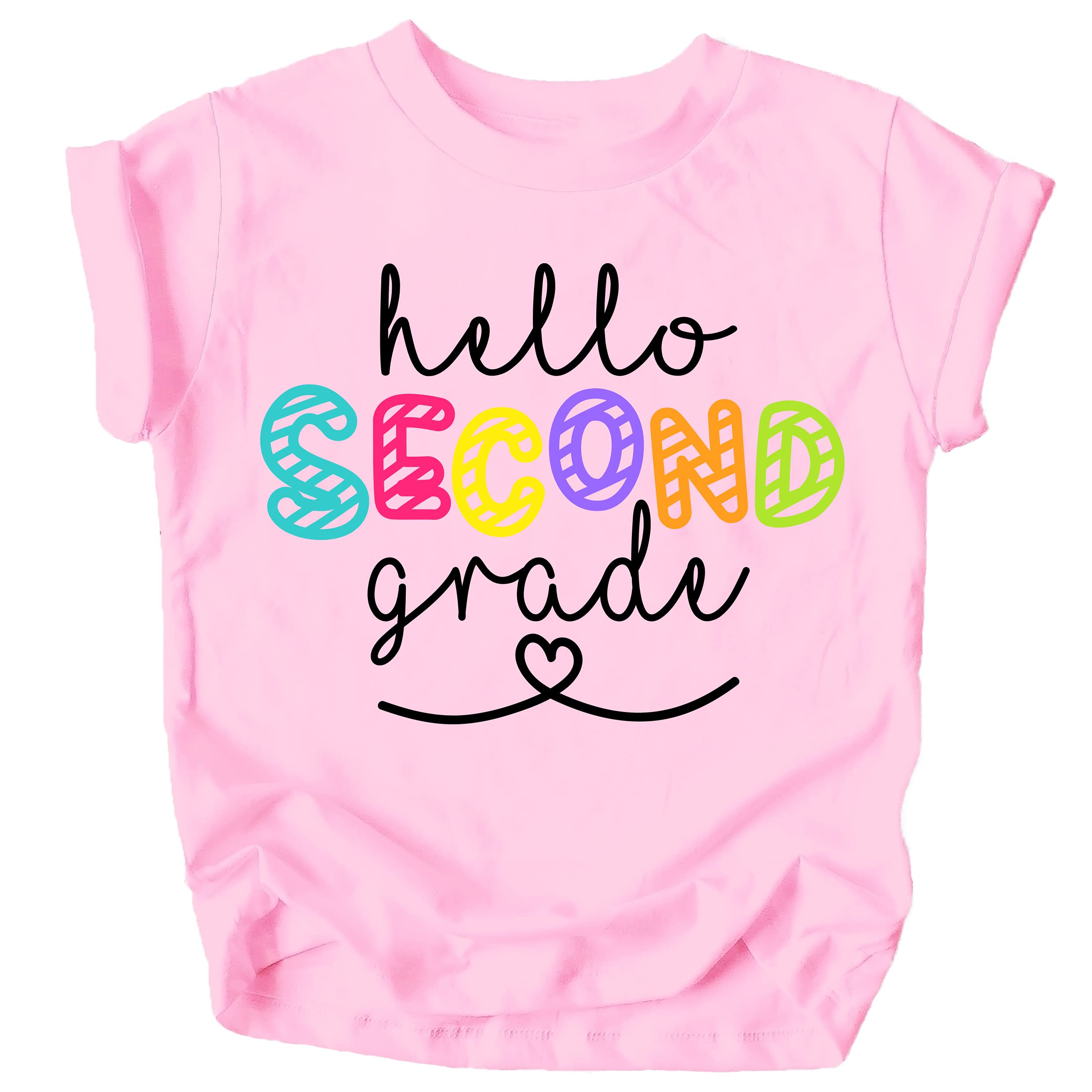 Olive Loves Apple Hello 2nd Grade First Day of School T-Shirt - Cute Back to School Gift for Girls - Perfect for School Photos, Class Parties & First Day Outfits