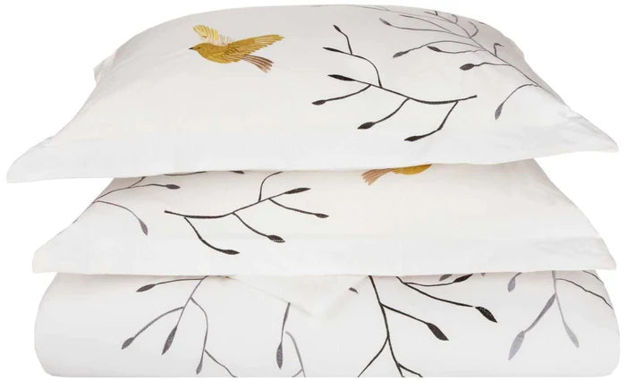 Premium 3-Piece Cotton Embroidered Duvet Cover Set - Soft & Breathable Bedding with Swallow Design - Perfect for Master Bedroom, Guest Room & Dorm Decor