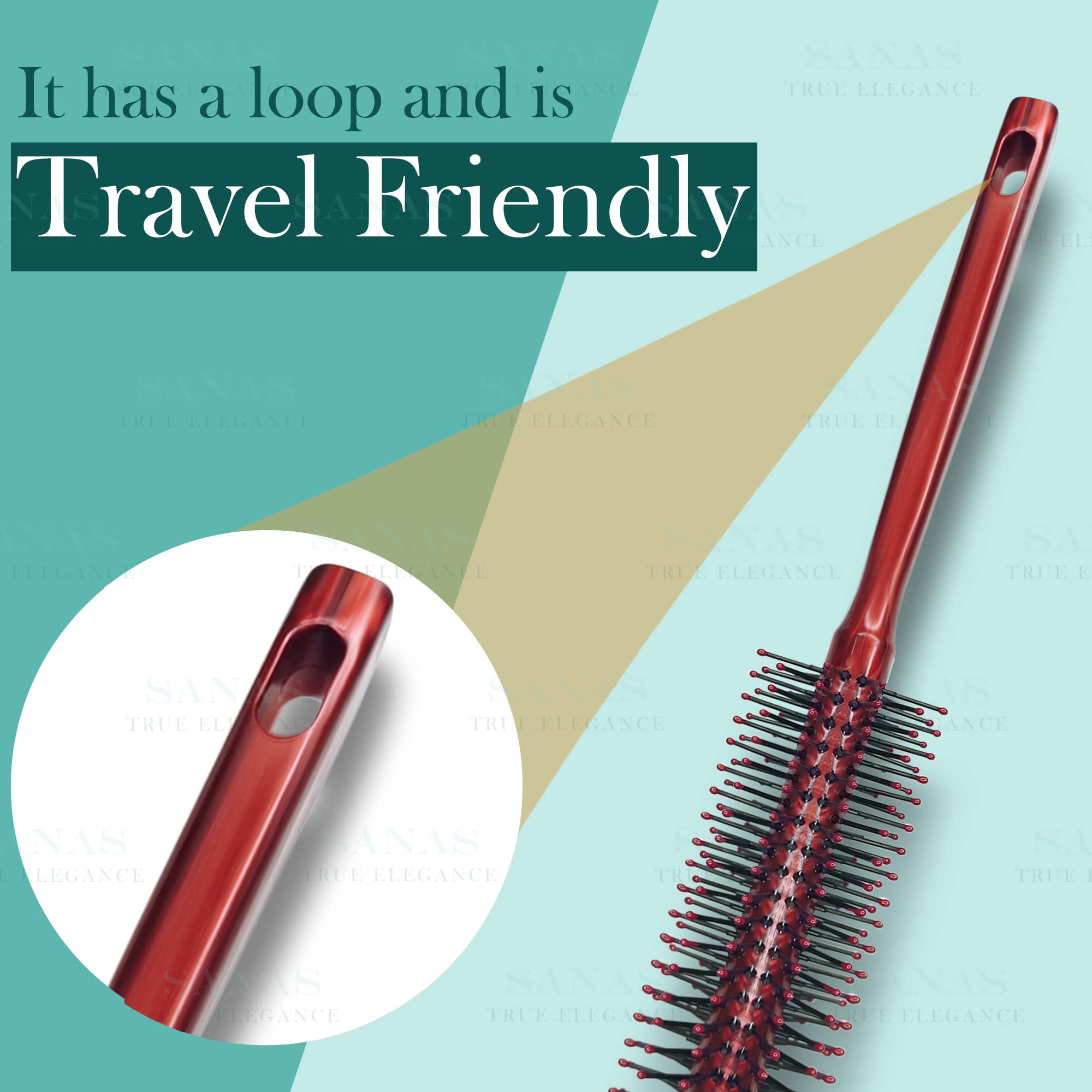 Sanas Round Hair Styling Brush - Soft Bristle Anti-Static Heat Resistant Hair Brush for Women - Perfect for Blowouts, Curls & Volume Styling at Home or Salon