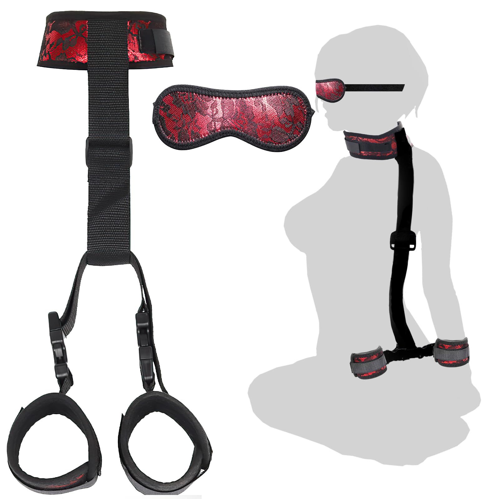 BDSM Bondage Set - Adjustable Handcuffs & Collar for Couples Play