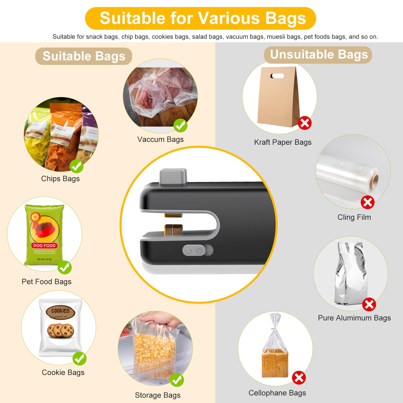 USB C Rechargeable Mini Bag Sealer with Cutter - Portable Heat Sealer for Plastic Bags, Snacks & Food Storage - Compact Chip Resealer for Kitchen, Travel & Camping (Black)