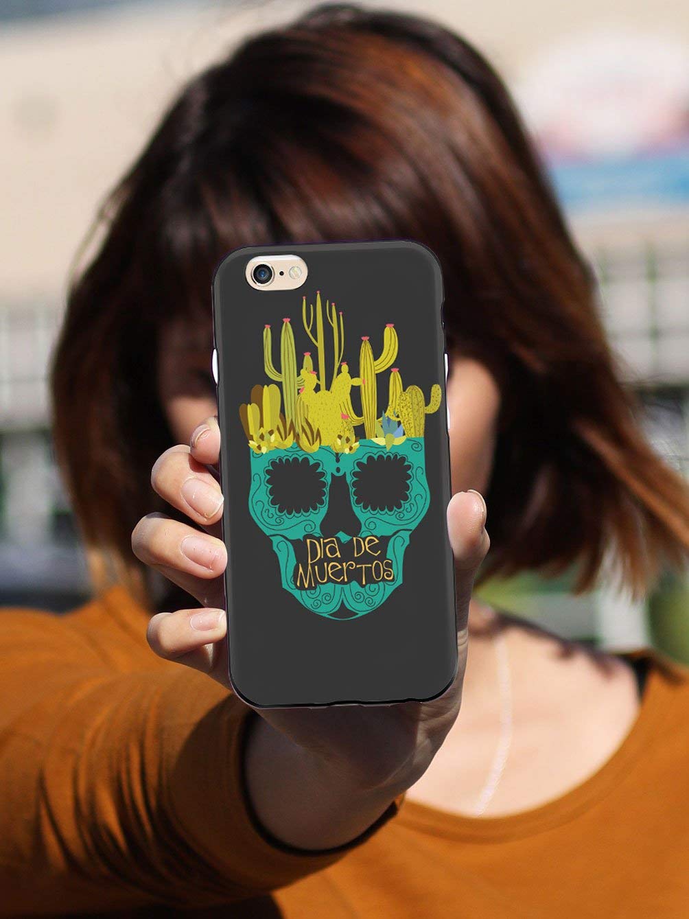 Inspired Cases - Premium 3D Textured Protective Phone Case for Apple iPhone 12 Mini - Day of The Dead Skull Cactus Design - Shockproof & Scratch Resistant - Perfect for Daily Use, Travel & Outdoor Activities