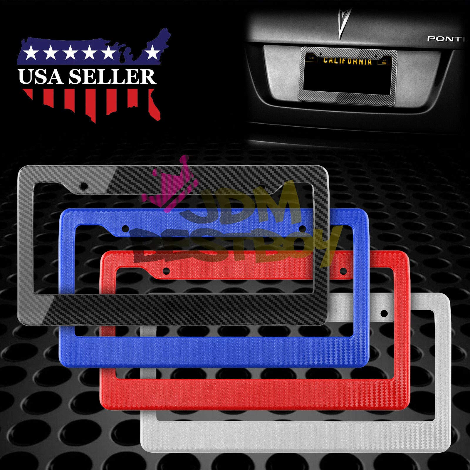 2Pcs Plastic Blue Matte Carbon Fiber Style License Plate Frames - Front & Rear Bracket Cover for Cars, Trucks & SUVs - Durable & Stylish Auto Accessory