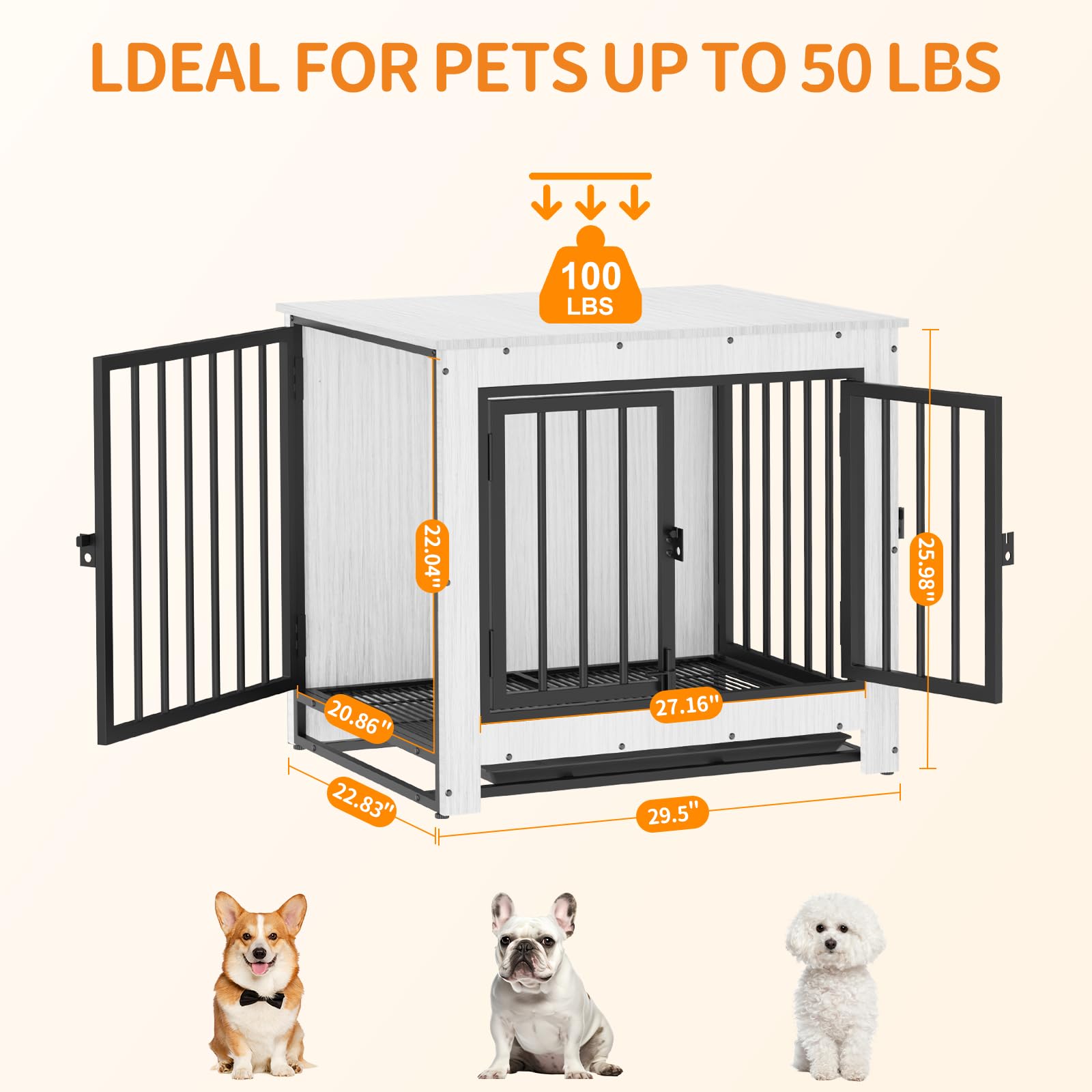 Modern Wooden Dog Crate End Table - Furniture Style Kennel for Small & Medium Dogs | Indoor Pet Cage with Removable Tray & Double Doors | White | Perfect for Living Room, Bedroom & Home Decor