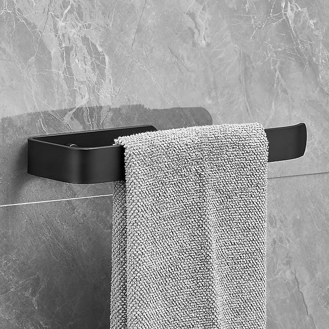 Viewlite Space Towel Holder - Wall Mounted Bathroom Towel Hanger with Strong Adhesive, Rustproof Stainless Steel (Black) - Perfect for Small Bathrooms, Kitchens, RVs & Dorm Rooms