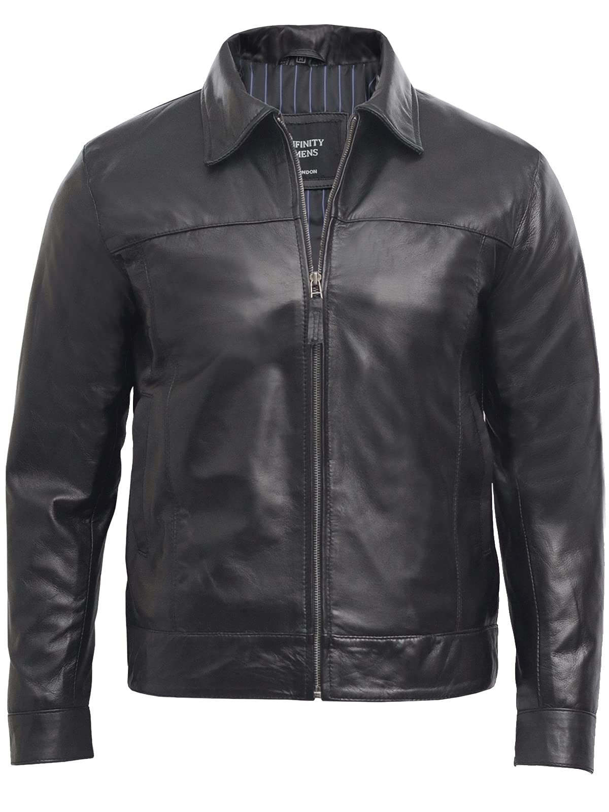BRANDSLOCK Men's Genuine Leather Biker Jacket - 100% Real Leather Bomber Jacket for Men, Black Harrington Style Motorcycle Jacket - Perfect for Riding, Casual Wear & Outdoor Adventures