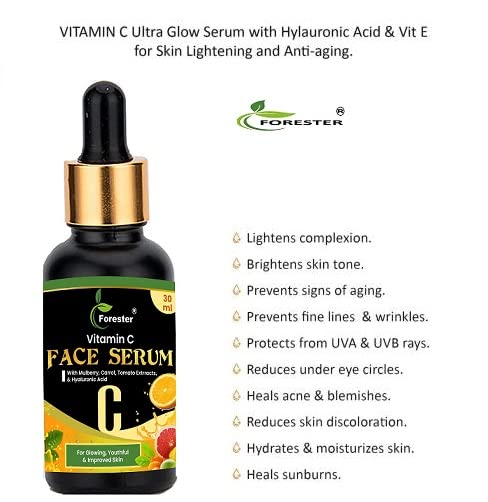 FORESTER 10% Vitamin C Face Serum for Glowing Skin - 30ml Brightening Serum with Highly Stable Vitamin C for Women & Men | Anti-Aging, Dark Spot Treatment, Daily Skincare Routine