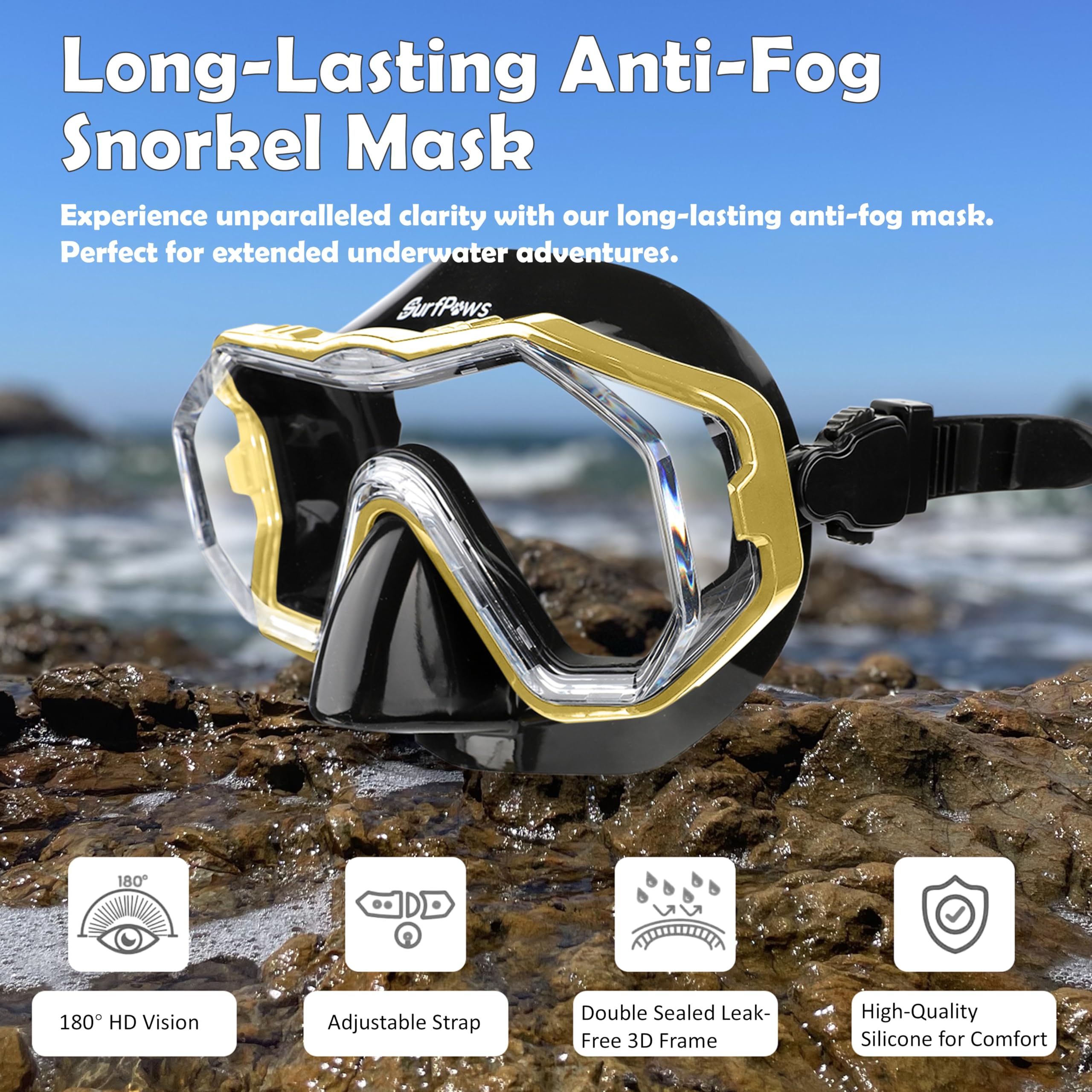 Premium Snorkeling Gear Set - Adjustable Short Fins, Anti-Fog Snorkel Mask & Dry Top Snorkel (3-Piece) with Travel Bag - for Adults, Men & Women - Perfect for Swimming, Diving & Ocean Adventures