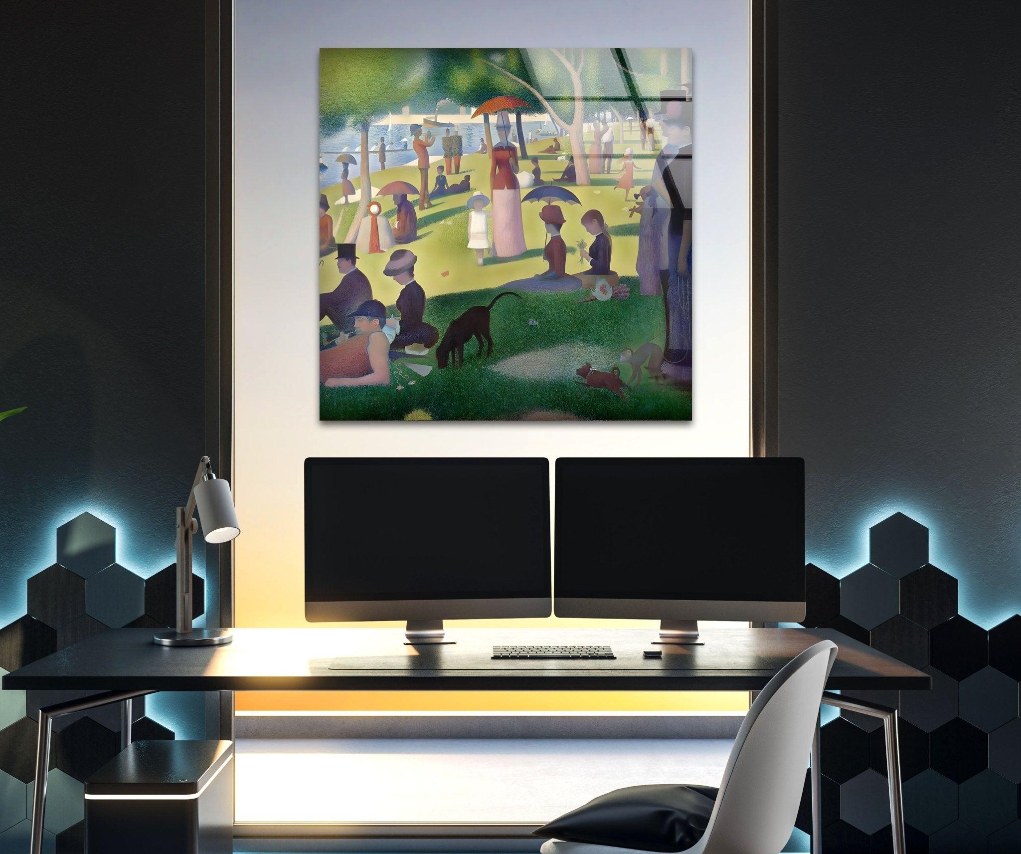 Georges Seurat Grande Jatte Island Glass Wall Art - Sunday Afternoon Painting Reproduction - Perfect for Living Room, Bedroom & Office Decor