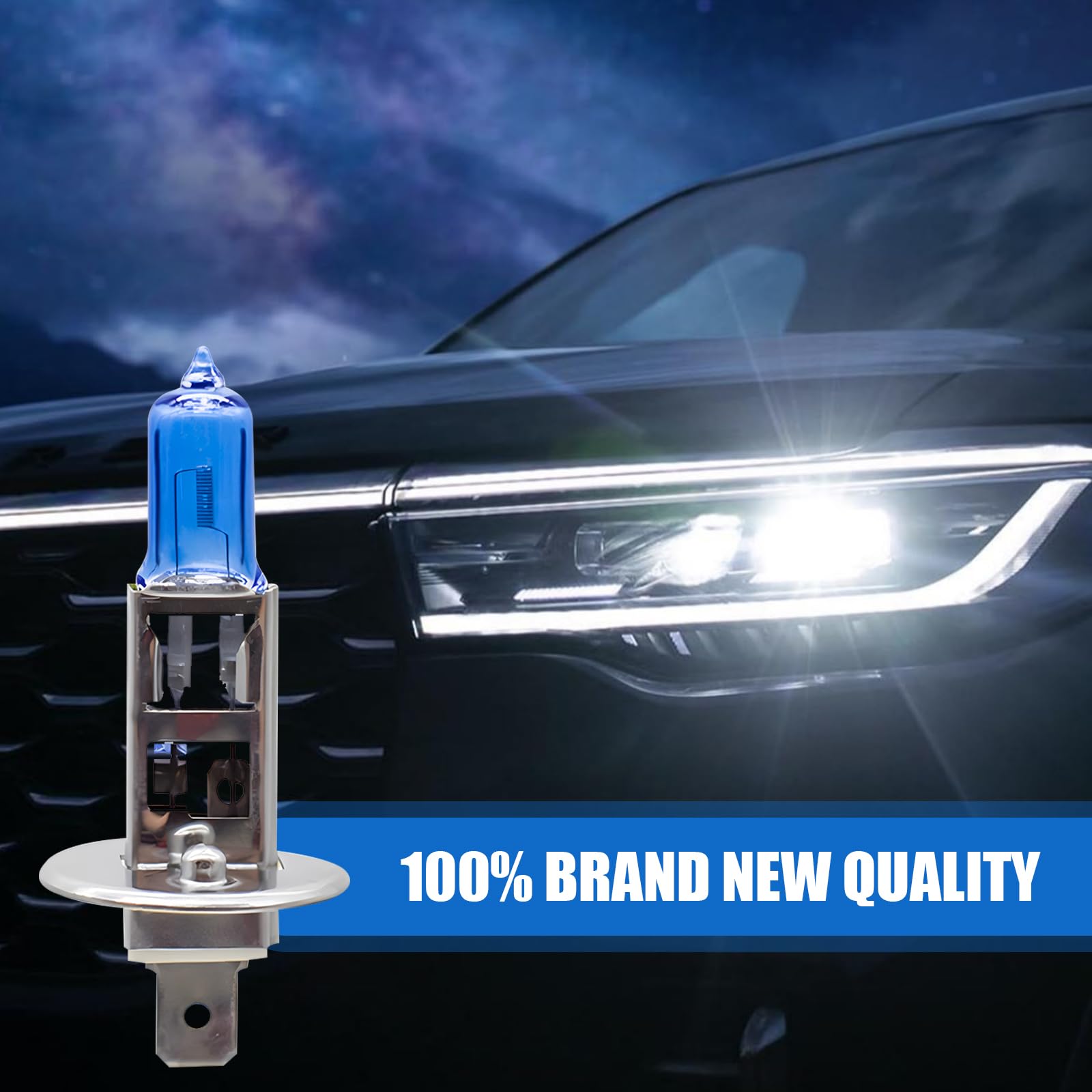 2-Pack 100W Super Bright White Halogen Fog Light Bulbs - H1 Quartz Driving Lights for Cars, Trucks & SUVs | Durable Replacement Bulbs for Enhanced Night Visibility & Safety
