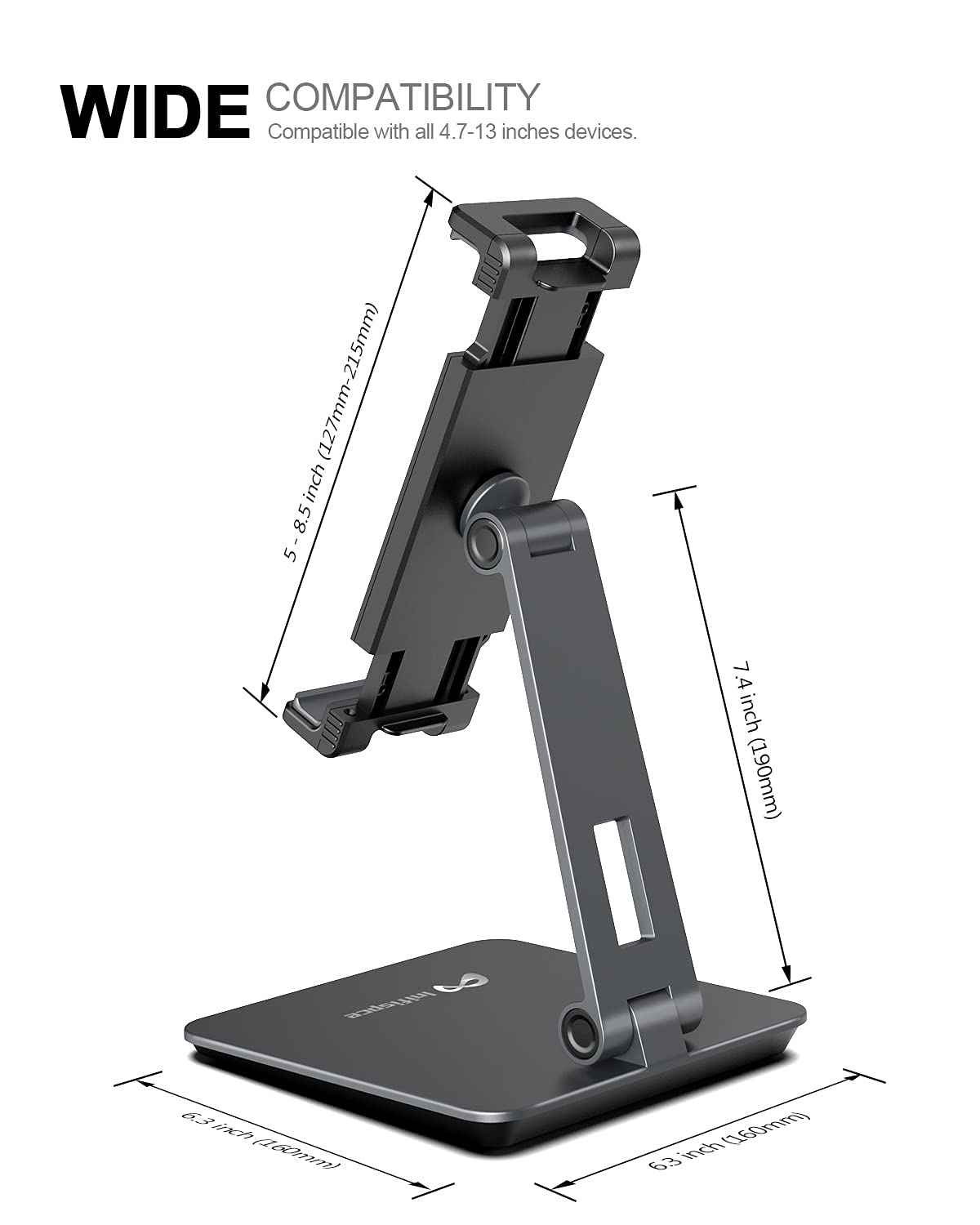 Premium Heavy-Duty Aluminum Alloy Tablet Stand for Surface Pro, iPad Pro 12.9/11, iPad Air/Mini & Samsung Galaxy Tabs (4.7