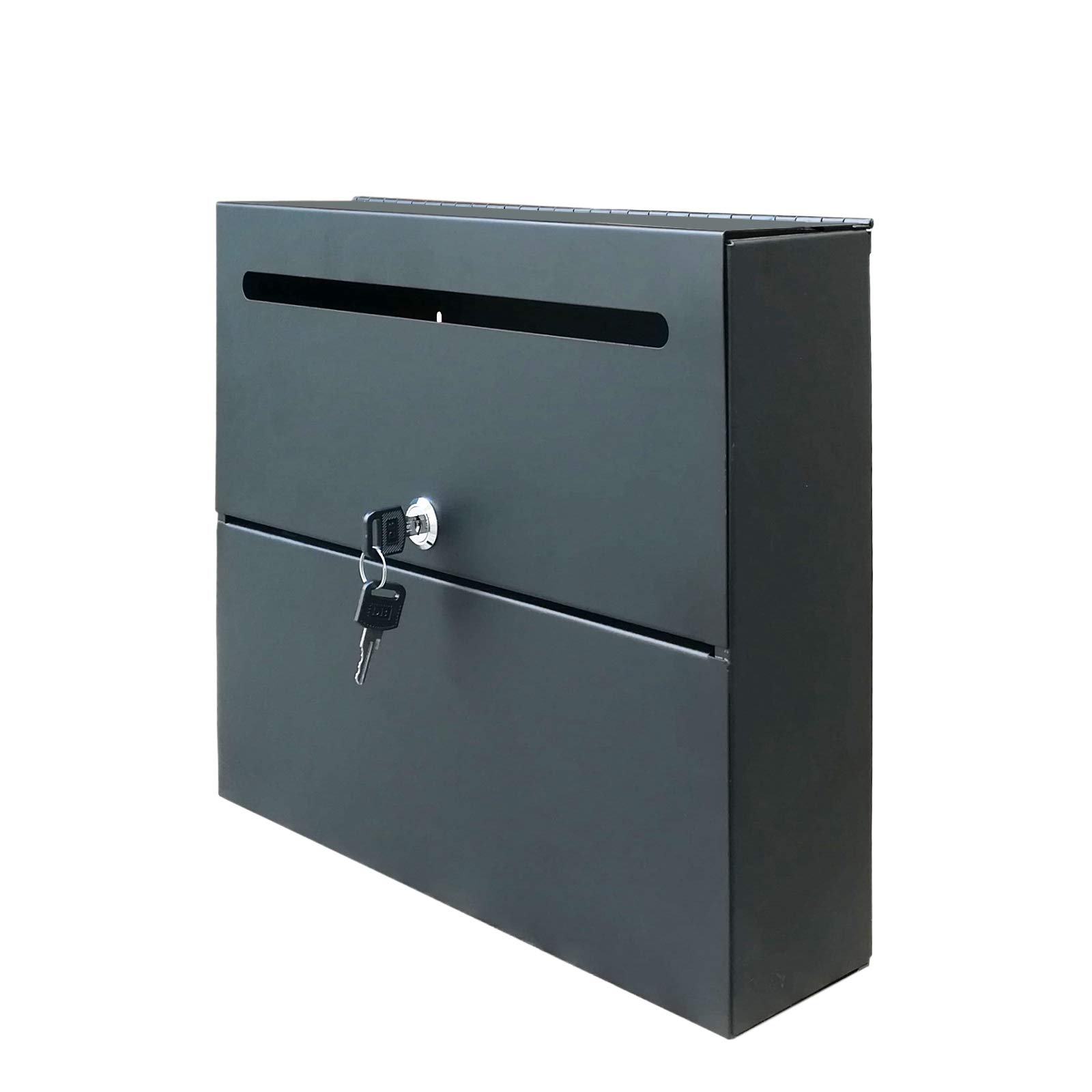 FixtureDisplays® Black Locking Wall Mount Mailbox - Multi Purpose Drop Box for Mail, Donations, Suggestions & Collections (Model 15133-NEW) - Ideal for Offices, Schools, Retail Stores & Public Spaces