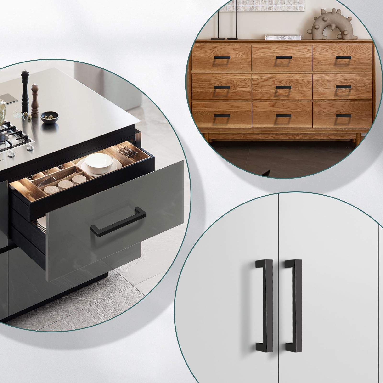 Gobekor 10 Pack Matte Black Square Cabinet Handles - 7.5 Inch (192mm) Hole Centers - Solid Black Kitchen & Dresser Drawer Pulls - Durable Cabinet Hardware for Modern Home & Office Furniture
