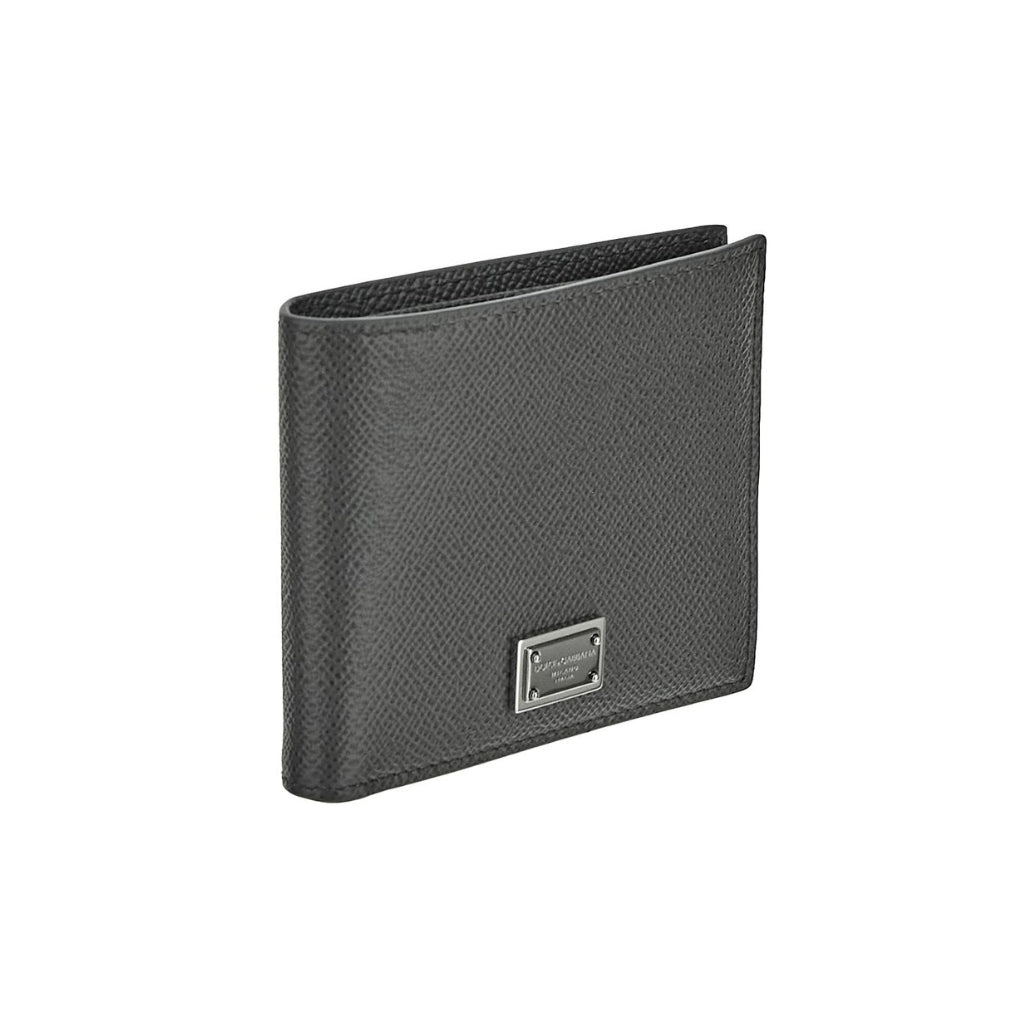 DOLCE & GABBANA Genuine Leather Bi-Fold Wallet for Men - Slim RFID Blocking Grey Designer Wallet | Perfect for Business, Travel & Everyday Use