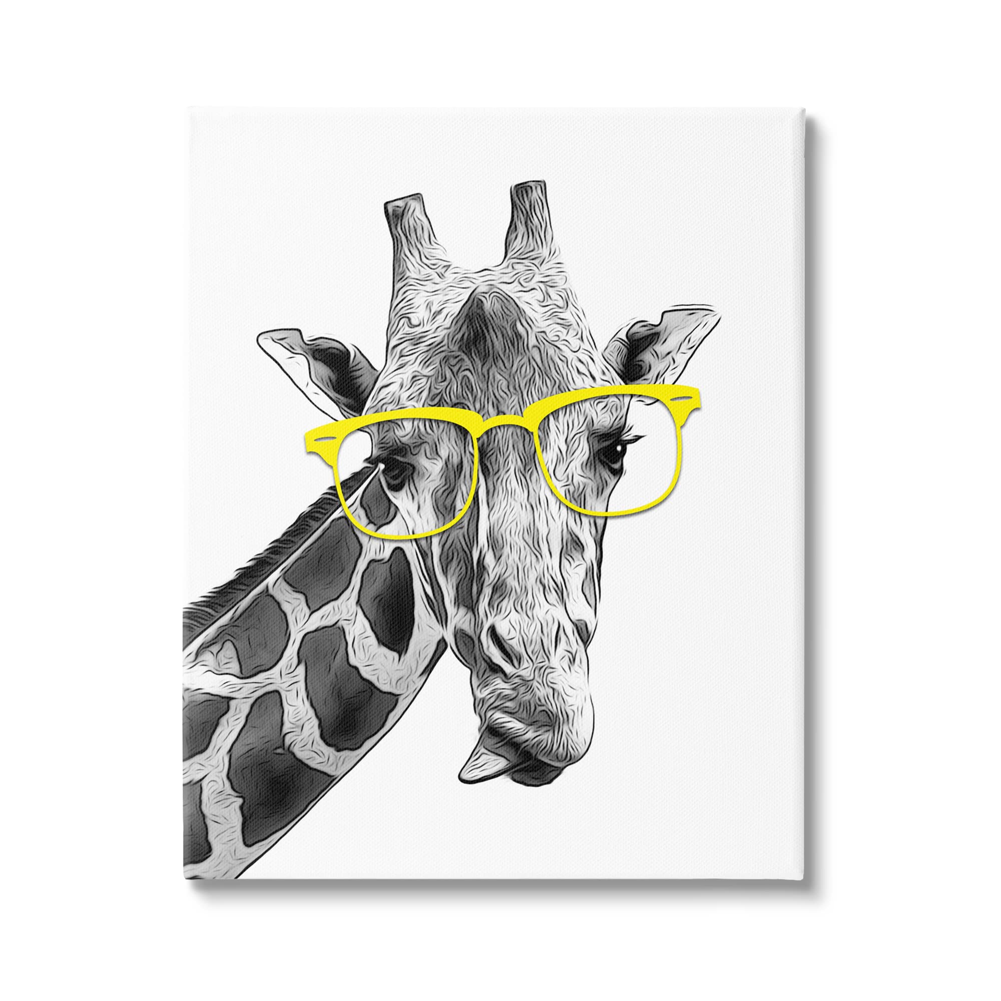Funny Giraffe with Yellow Glasses Canvas Wall Art by Stupell Industries - Annalisa Latella Design | Whimsical Animal Decor for Kids Room, Nursery & Playroom