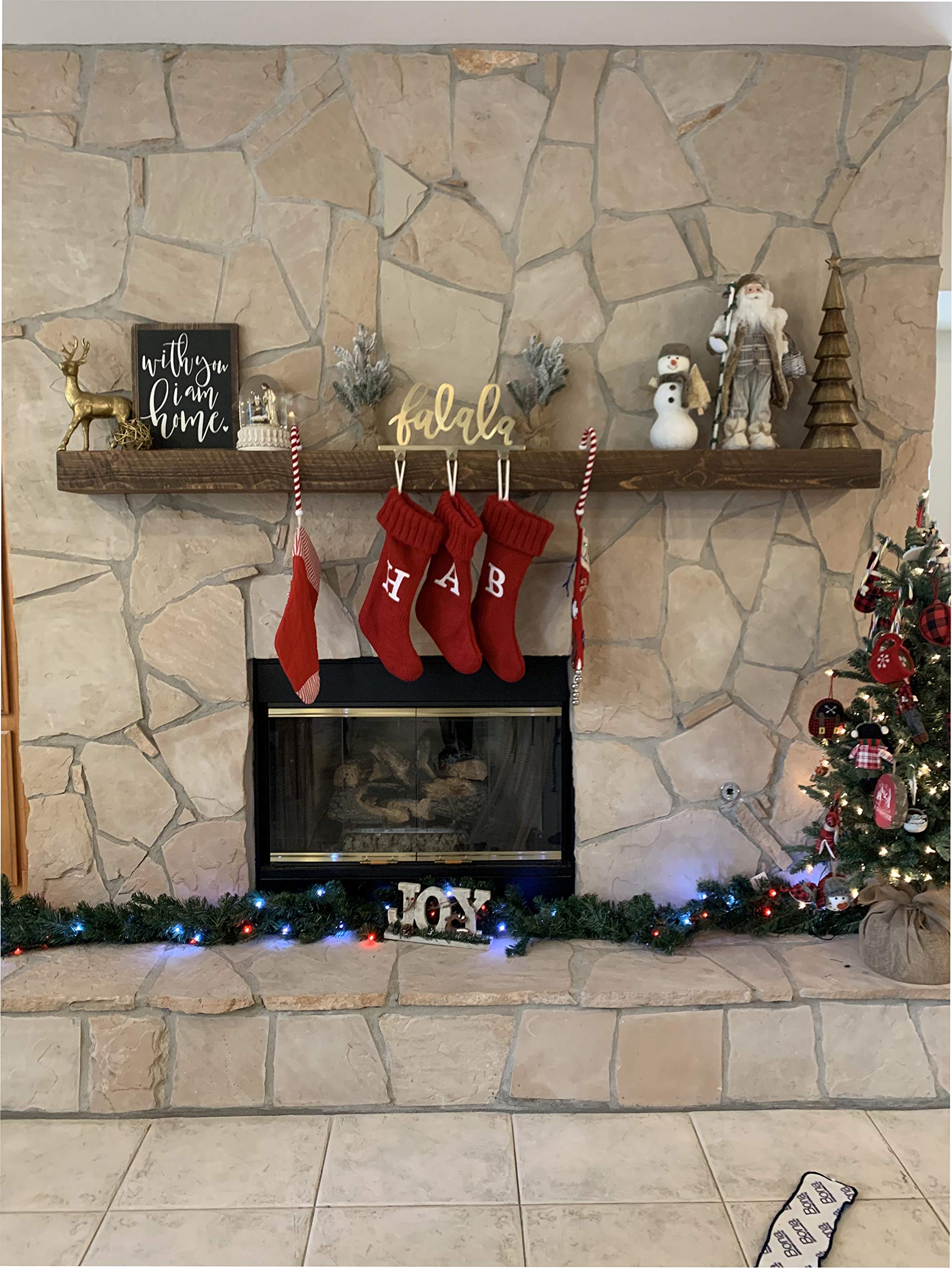 Joel's Antiques - 60 Inch Natural Wood Floating Shelves for Wall - Heavy Duty Rustic Fireplace Mantel & Bookshelf - 60x7x3 Inches Medium Brown - Perfect for Living Room, Bedroom, Home Office & Kitchen Storage