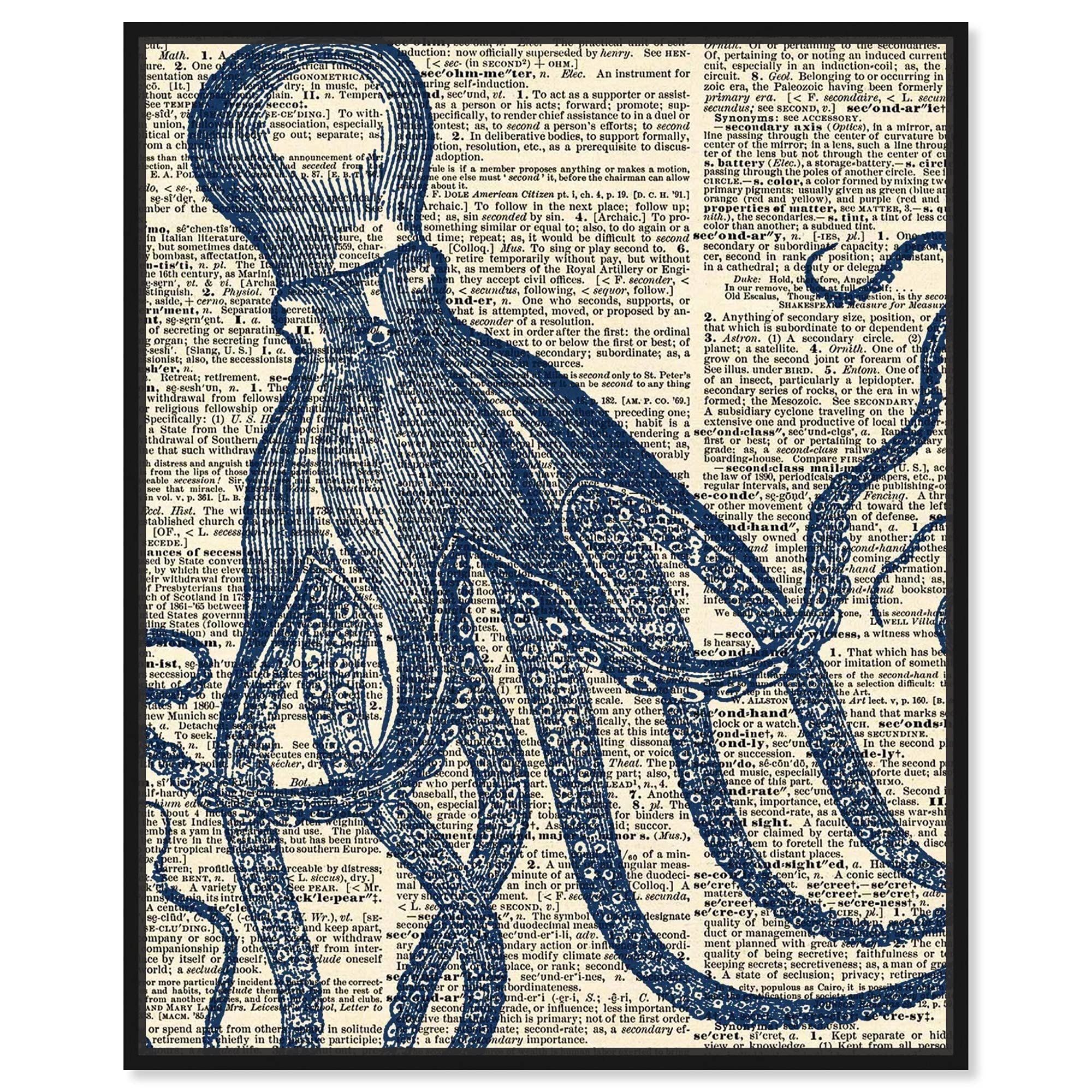 Nautical & Coastal Wall Art Canvas Print - Marine Life Octopus Dictionary Decor, 36