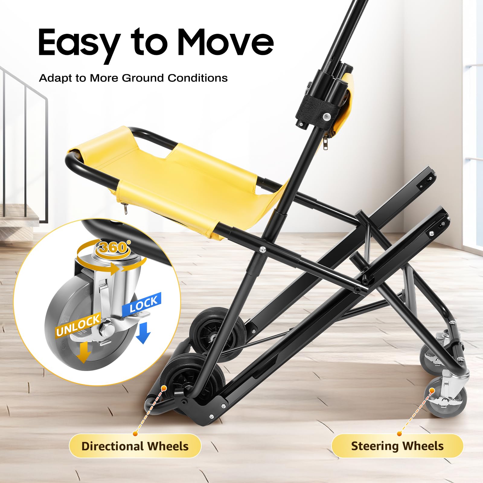 Portable Aluminum Alloy Folding Stair Chair - 350 lbs Weight Capacity Manual Lift Transport Chair for Elderly & Disabled - USA Stock - Ideal for Home Care, Hospital Transfers & Emergency Evacuation
