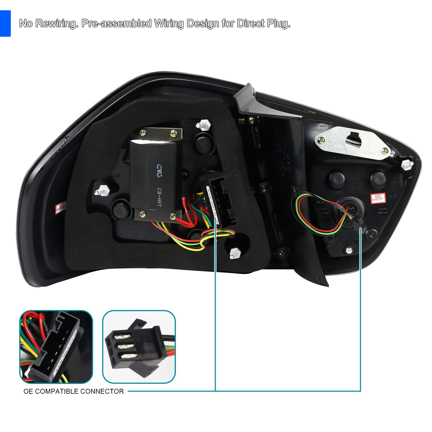Spec-D Tuning Jet Black LED Tail Lights for 2005-2008 BMW E90 3-Series 4DR Sedan - Left & Right Pair Assembly - Enhanced Visibility & Style for Night Driving & Car Customization