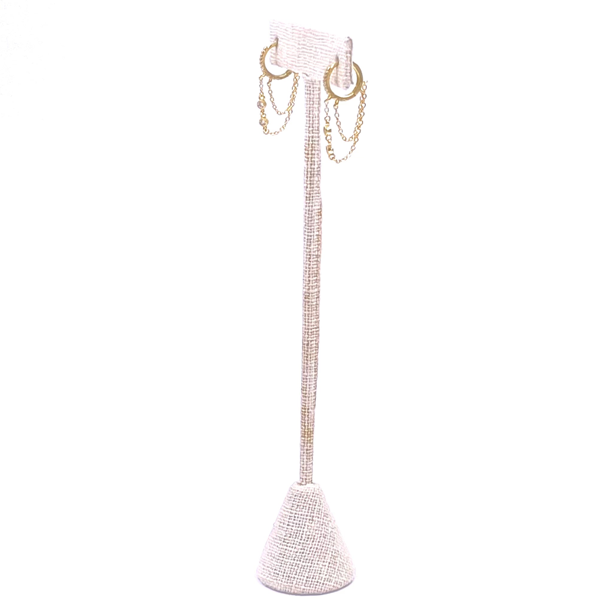 Ashley Gold Sterling Silver Double Chain CZ Hoop Earrings for Women | Elegant Cubic Zirconia Drop Earrings | Perfect for Parties, Weddings & Date Nights